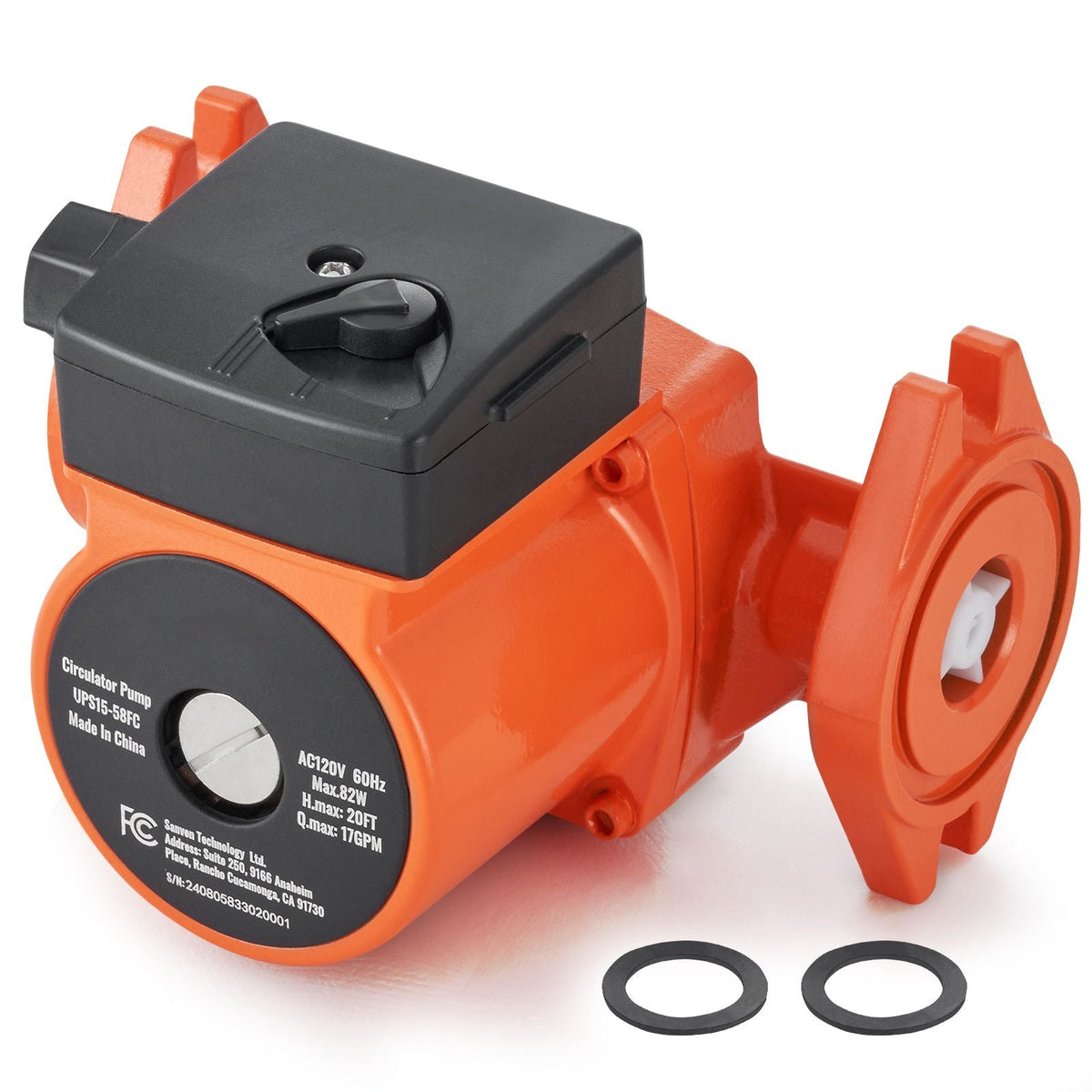 UPS15-58FC Hot Water Recirculating Pump, 110V, 82W 17 GPM Hot Water Circulation Pump, 1" NPT Flange 3-Speed Circulator Pump, Quiet Operation Circulator Pump for Home Water Heater System