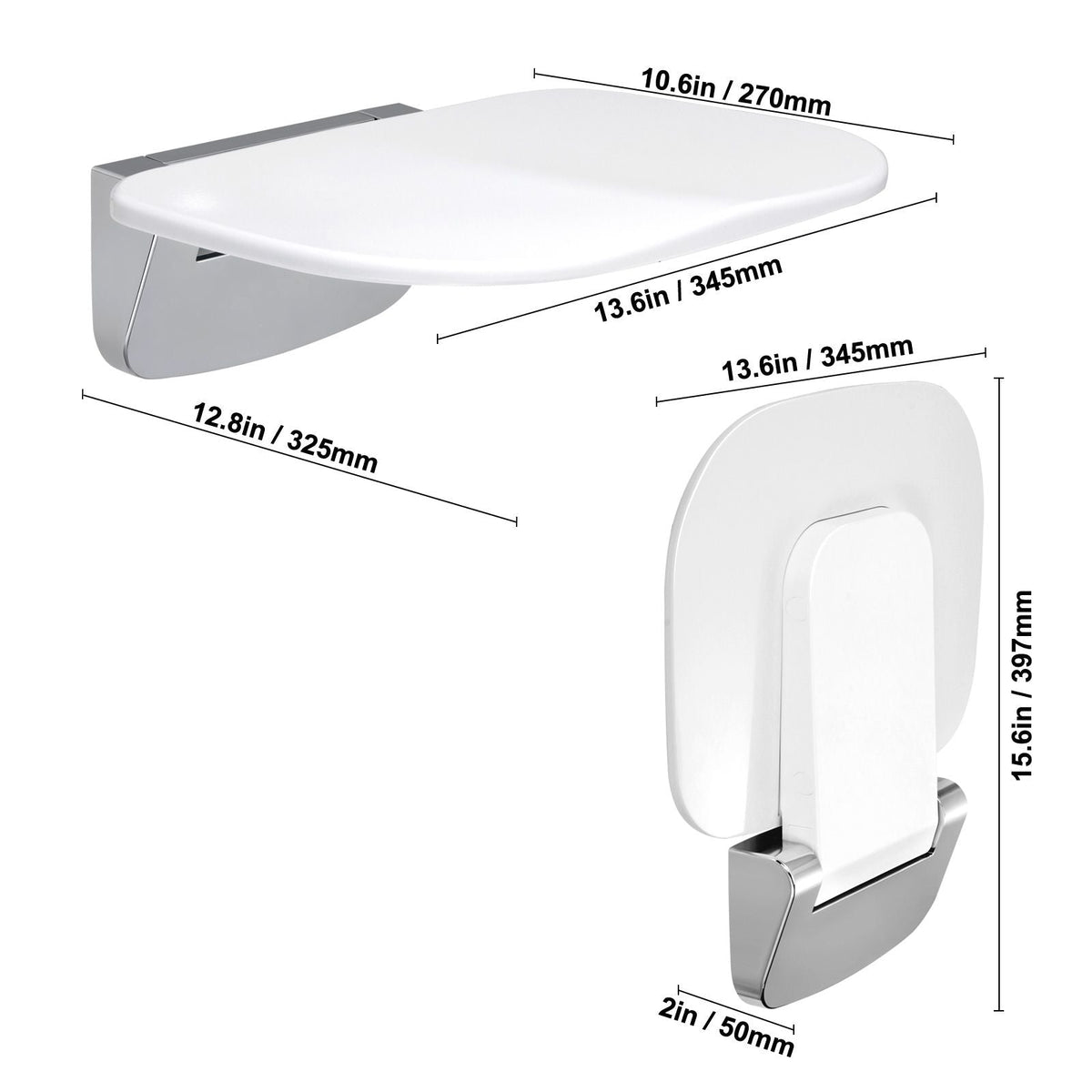 Urea-formaldehyde Folding Shower Seat, 13.6'' x 12.8'' Unfolded, Wall Mounted Fold Up Shower Bench with 450 lbs Load Capacity, Space Saving Fold Down Shower Chair for Seniors Children Adults