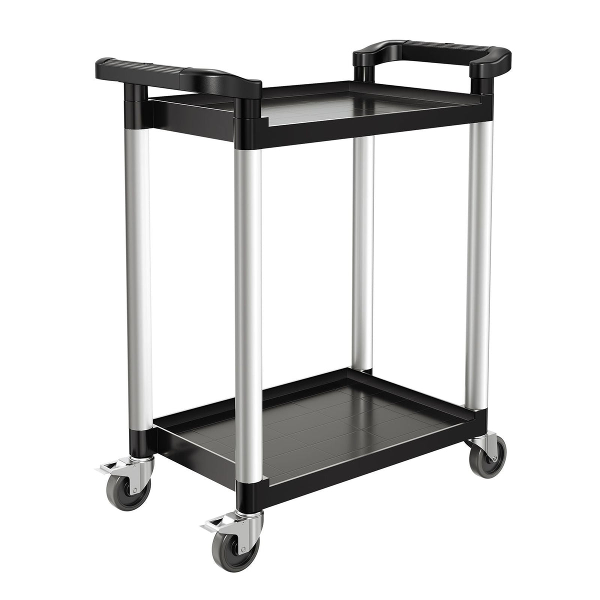 Utility Cart, 300 lbs Load Capacity, 2-tier Utility Plastic Cart with 360° Swivel Wheels (2 with Brakes), 24.4 x 16.1-inch Food Service Cart for Warehouse, Office, Home, Restaurant, Kitchen