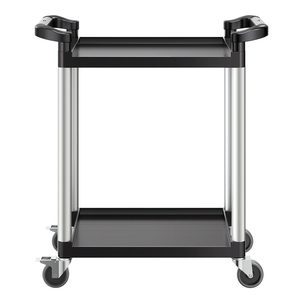 Utility Cart, 300 lbs Load Capacity, 2-tier Utility Plastic Cart with 360° Swivel Wheels (2 with Brakes), 24.4 x 16.1-inch Food Service Cart for Warehouse, Office, Home, Restaurant, Kitchen