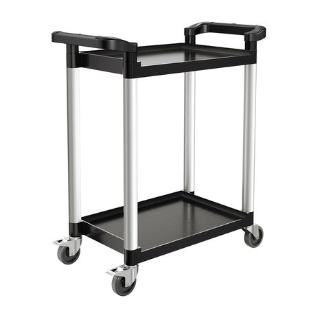Utility Cart, 300 lbs Load Capacity, 2-tier Utility Plastic Cart with 360° Swivel Wheels (2 with Brakes), 24.4 x 16.1-inch Food Service Cart for Warehouse, Office, Home, Restaurant, Kitchen