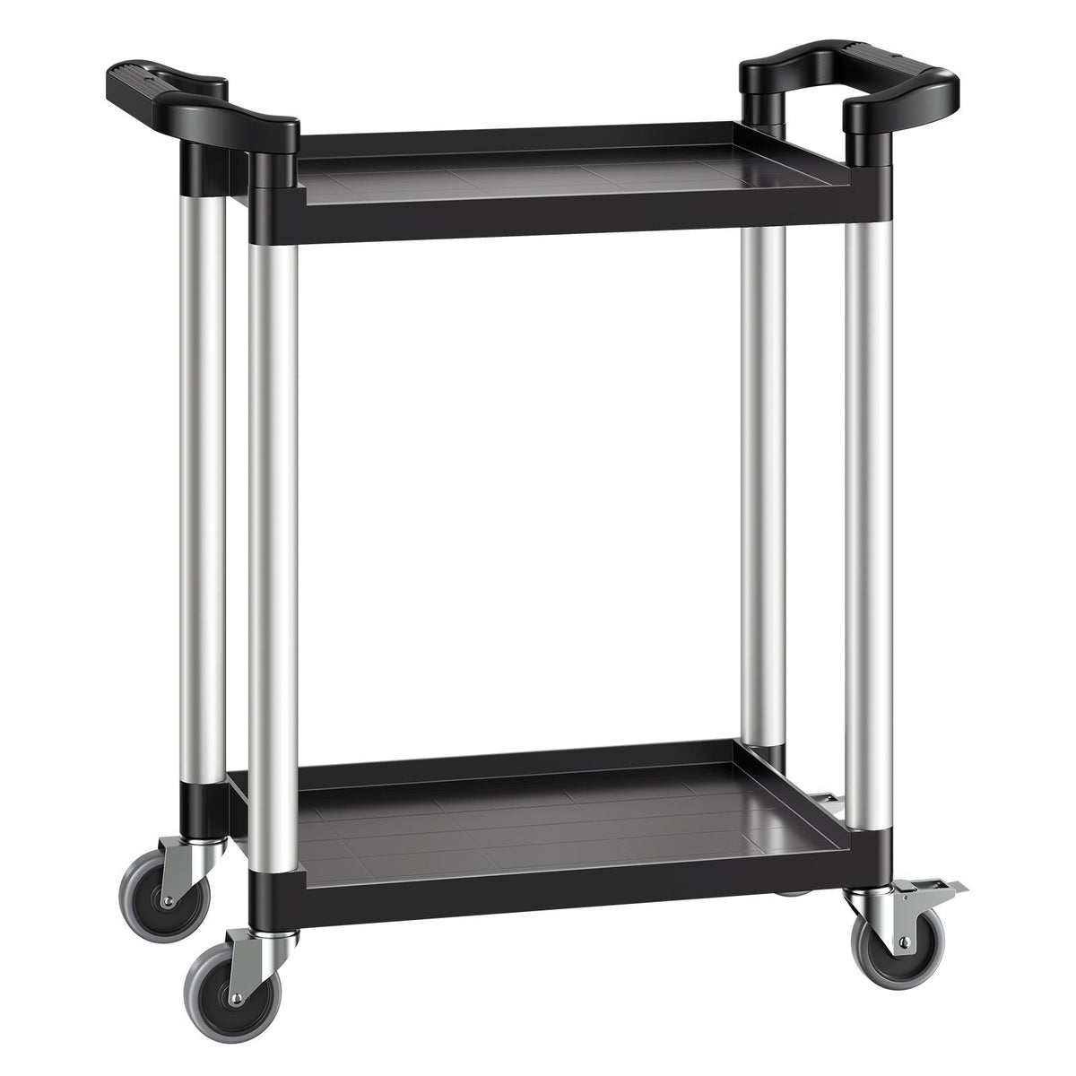Utility Cart, 300 lbs Load Capacity, 2-tier Utility Plastic Cart with 360° Swivel Wheels (2 with Brakes), 24.4 x 16.1-inch Food Service Cart for Warehouse, Office, Home, Restaurant, Kitchen