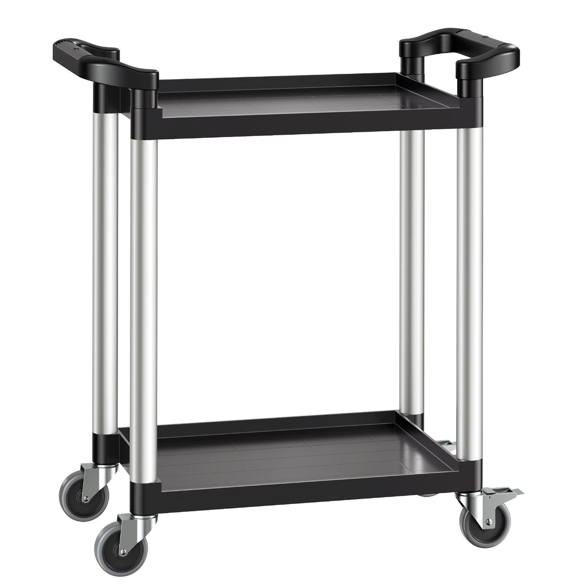 Utility Cart, 300 lbs Load Capacity, 2-tier Utility Plastic Cart with 360° Swivel Wheels (2 with Brakes), 24.4 x 16.1-inch Food Service Cart for Warehouse, Office, Home, Restaurant, Kitchen