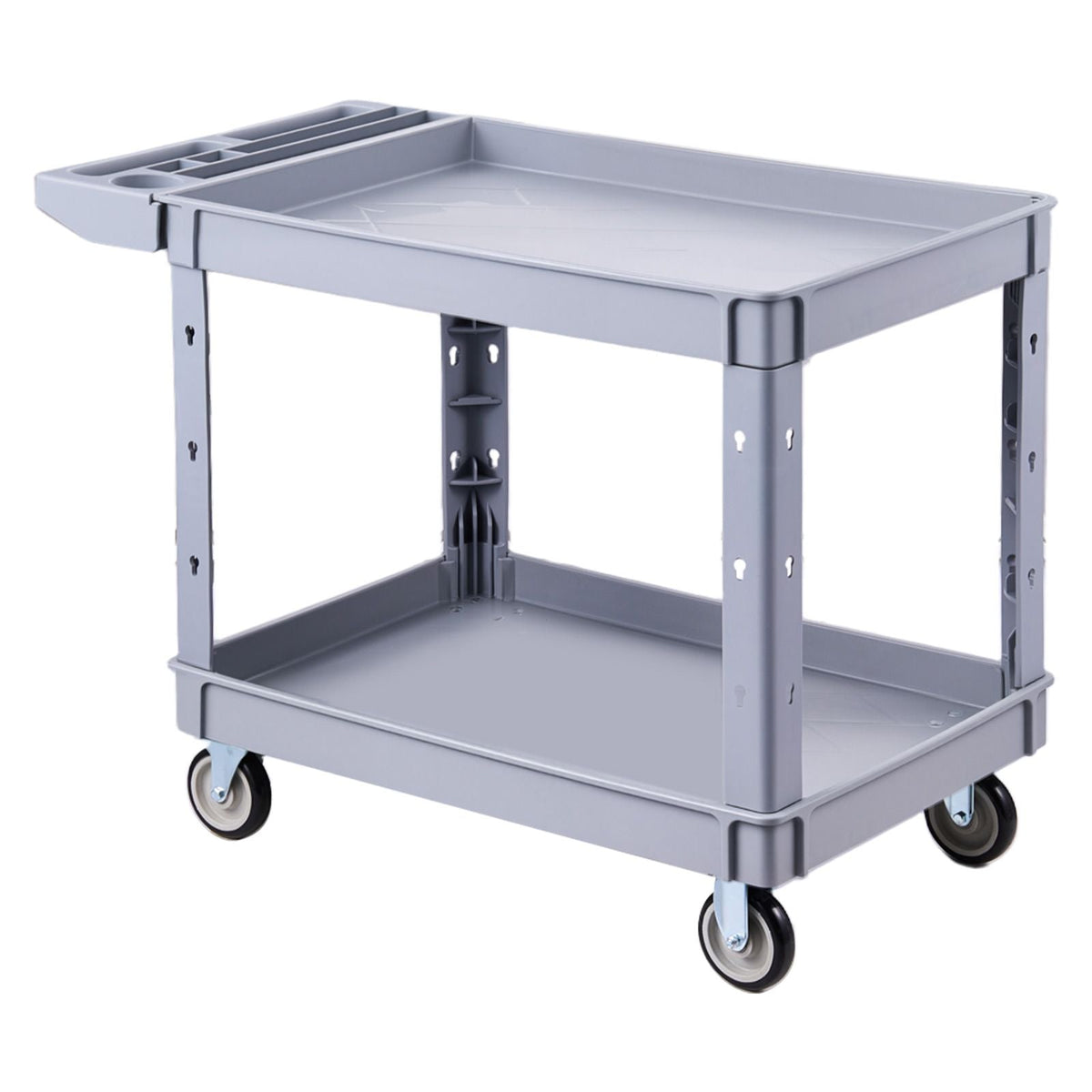 Utility Cart, 550 lbs Capacity, 2 Tier Service Cart with 360° Swivel & Fixed Wheels (2 with Brakes), Heavy Duty Plastic Rolling with Storage Tray, Tool Storage for Garage Warehouse Workshop Gray
