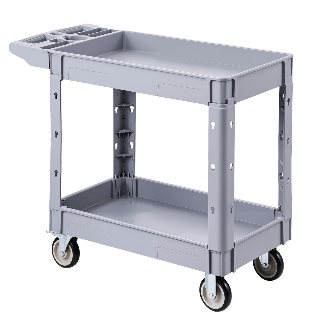 Utility Cart, 550 lbs Capacity, 2 Tier Service Cart with 360° Swivel & Fixed Wheels (2 with Brakes), Heavy Duty Plastic Rolling with Storage Tray, Tool Storage for Garage Warehouse Workshop