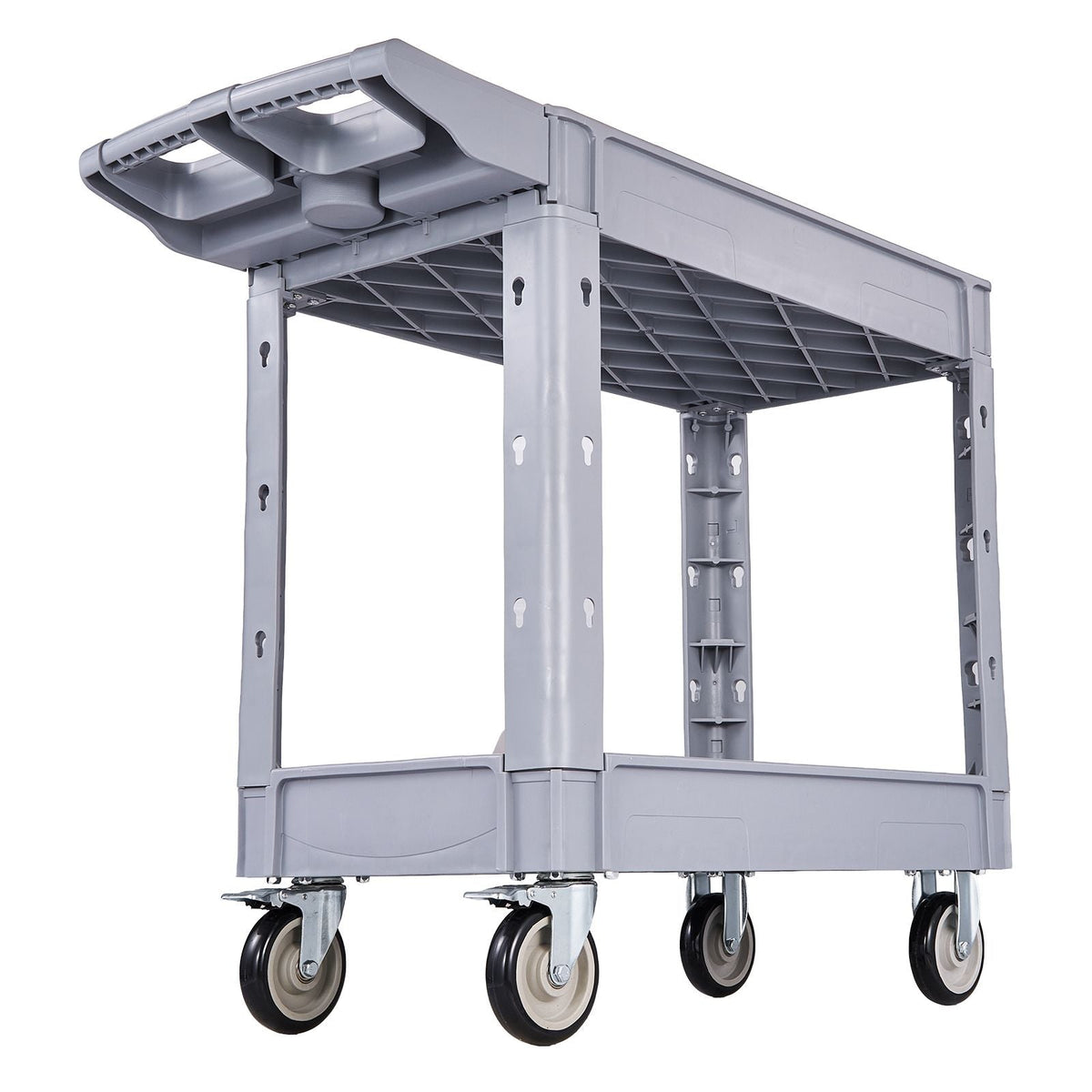 Utility Cart, 550 lbs Capacity, 2 Tier Service Cart with 360° Swivel & Fixed Wheels (2 with Brakes), Heavy Duty Plastic Rolling with Storage Tray, Tool Storage for Garage Warehouse Workshop