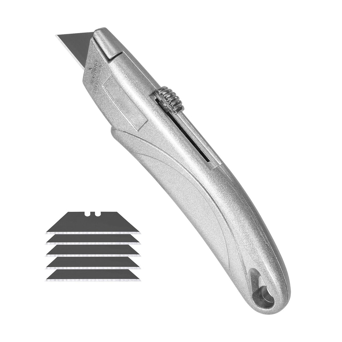 Utility Knife, 2-Pack Retractable Box Cutter, with Aluminum Alloy Case, SK5 Blades and Handle, 3-Position Blade, 5 Blades, Heavy Duty Box Cutter for Leather, Card Board, Rubber Cables, Silver