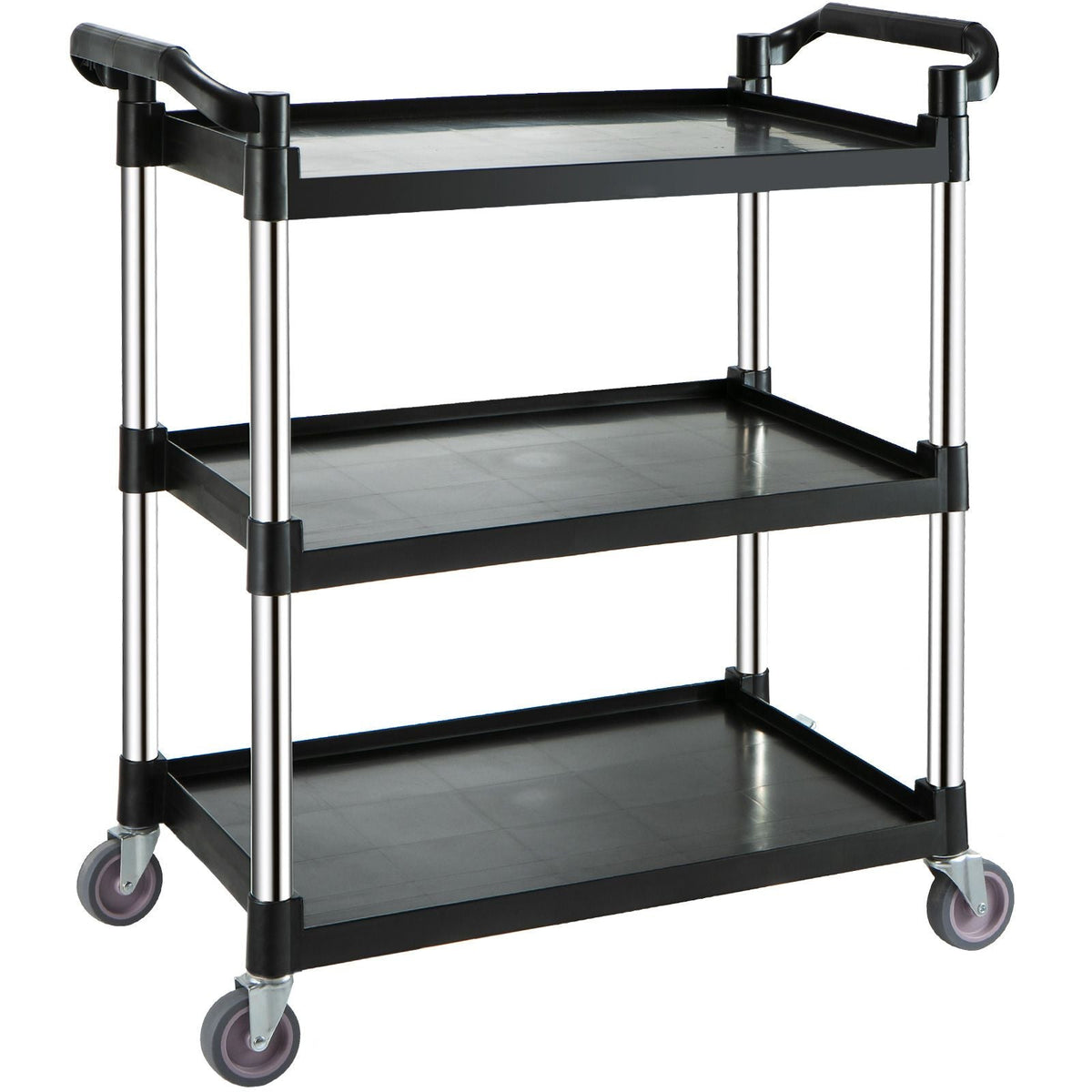 Utility Service Cart, 3 Shelf Heavy Duty 154LBS Food Service Cart, Rolling Utility Cart with Lockable Wheels, 32.7" x 15.7" x 37.4" Plastic Utility Cart for Kitchen Office Restaurant Home, Black