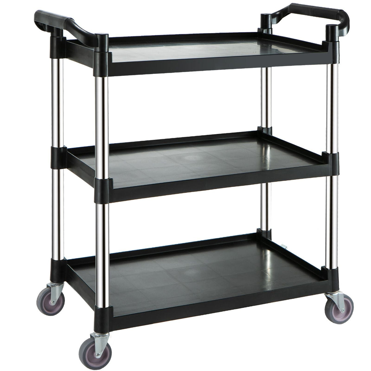 Utility Service Cart, 3 Shelf Heavy Duty 154LBS Food Service Cart, Rolling Utility Cart with Lockable Wheels, 32.7" x 15.7" x 37.4" Plastic Utility Cart for Kitchen Office Restaurant Home, Black