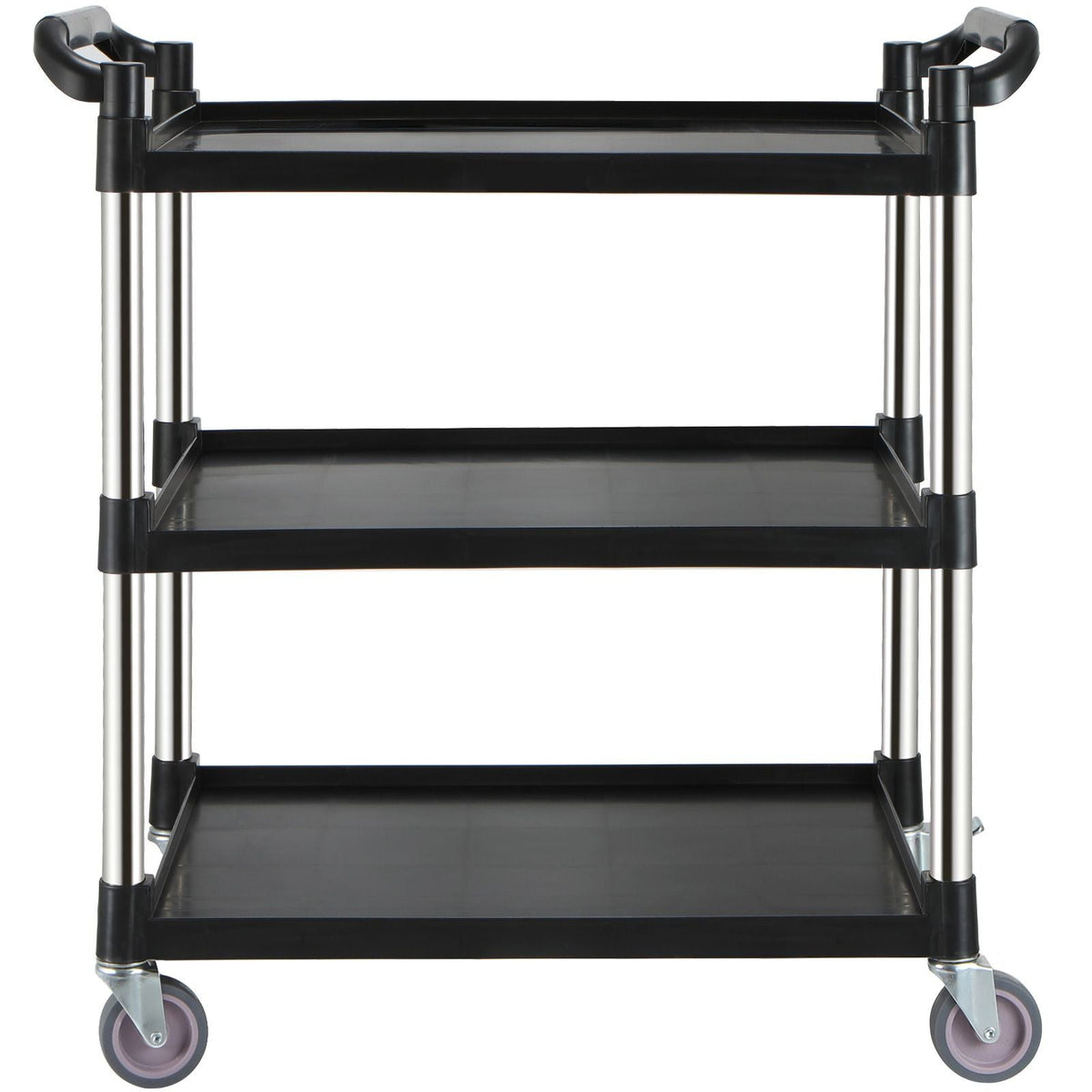 Utility Service Cart, 3 Shelf Heavy Duty 154LBS Food Service Cart, Rolling Utility Cart with Lockable Wheels, 32.7" x 15.7" x 37.4" Plastic Utility Cart for Kitchen Office Restaurant Home, Black