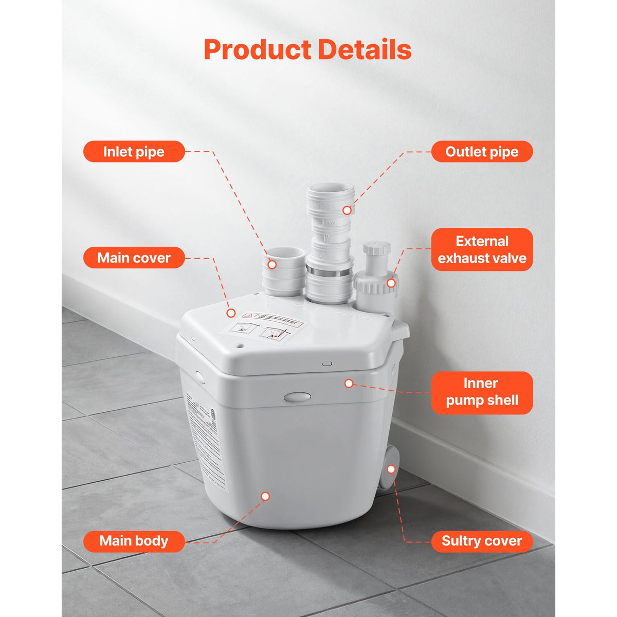 Utility Sink Pump, 1 HP, 2200 GPH Under Sink Pump with 3 Water Inlets 1 Outlet, 36 ft Max Lift, Cast Aluminum Motor, Macerating Toilet System, for Sink Shower Wash Bin Urinal Kitchen Basement