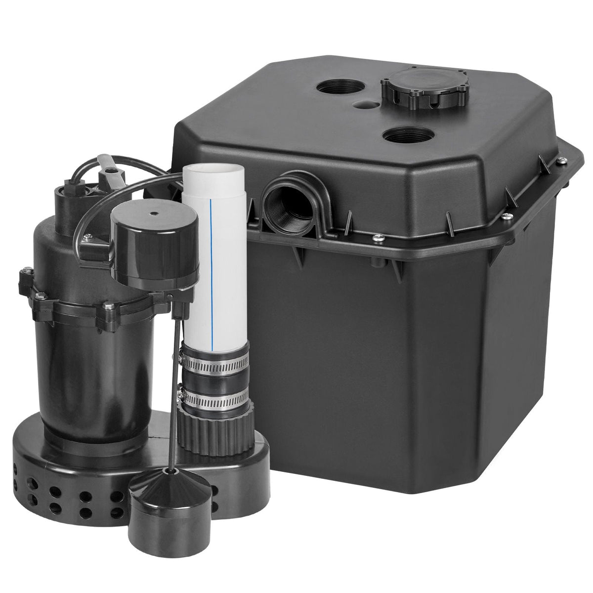 Utility Sink Pump, 1/3 HP, 120-Volt, 2900 GPH Flow, 25 ft Head, Under-Sink Sump Pump System with 6 Gallon Basin, Automatic Utility/Laundry Sink Pump, Drain Pump with 1-1/2" NPT Outlet, Black