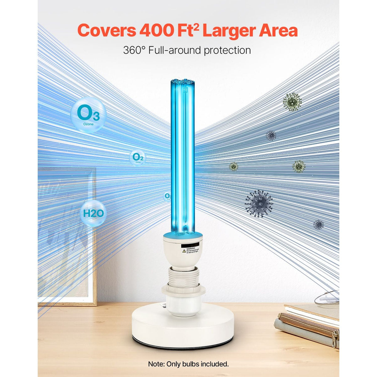 UV Light Bulb, 4 Pack, 25W Replacement Ultraviolet UVC Lamp with Ozone, 253.7 nm + 185 nm Wavelength UVO Light Bulb, E27 Universal, for 400 sqft Living Room, Classroom, Office, Restaurant