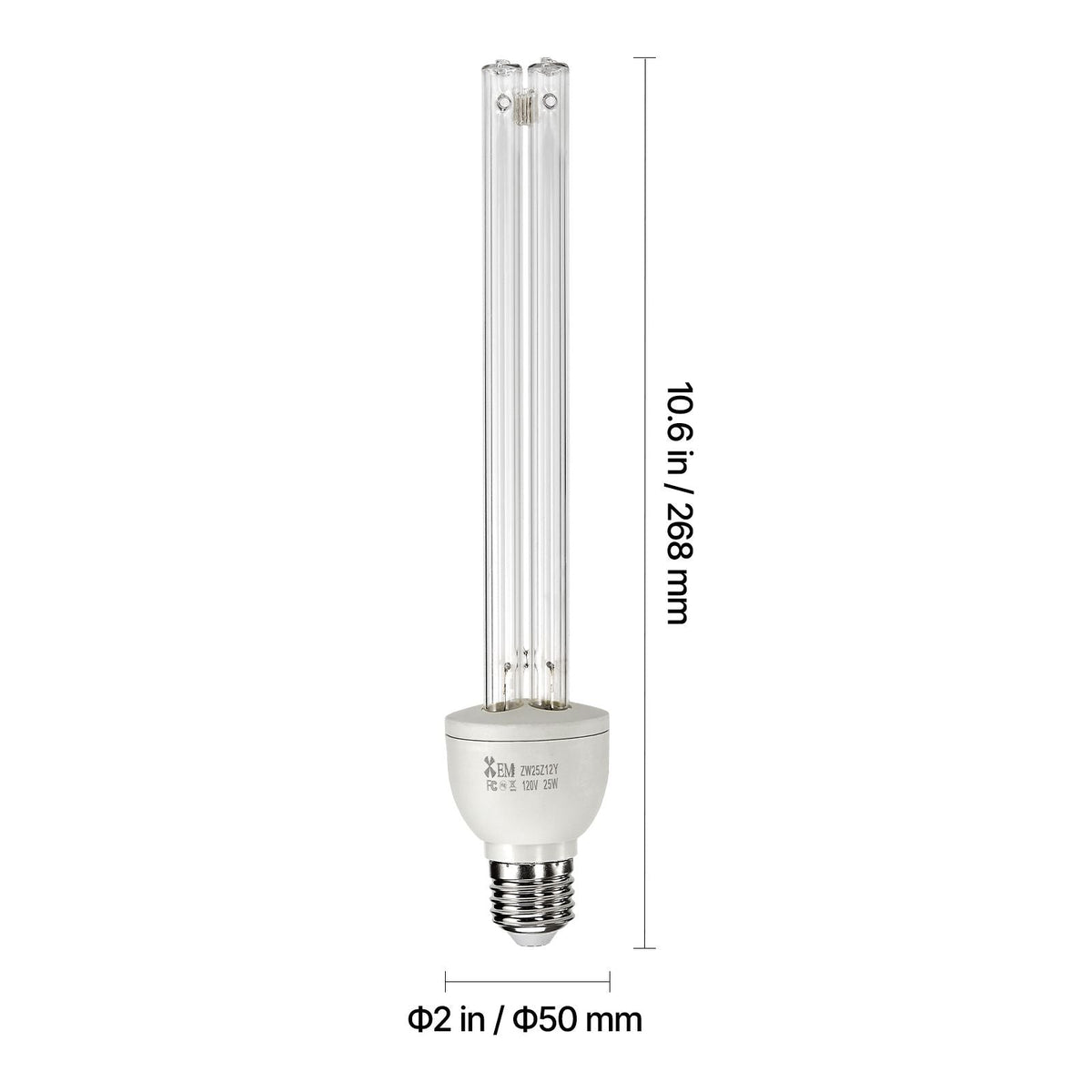 UV Light Bulb, 4 Pack, 25W Replacement Ultraviolet UVC Lamp with Ozone, 253.7 nm + 185 nm Wavelength UVO Light Bulb, E27 Universal, for 400 sqft Living Room, Classroom, Office, Restaurant