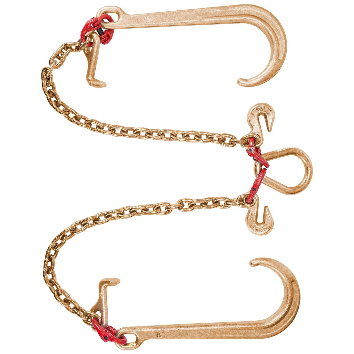 V Bridle Chain, 5/16 in x 2 ft Bridle Tow Chain, Grade 80 V-Bridle Transport Chain, 9260 Lbs Break Strength with TJ Hooks and Crab Hooks, Heavy Duty Pear Link Connector and Chain Shorteners