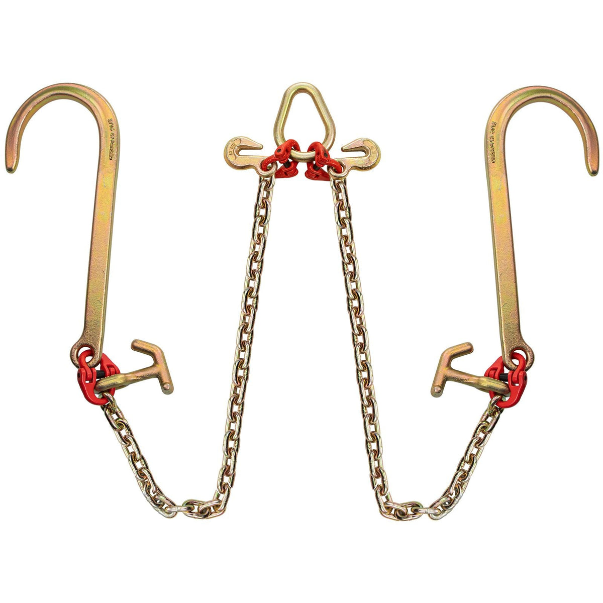 V Bridle Chain, 5/16 in x 2 ft Tow Chain Bridle, Grade 80 V-Bridle Transport Chain, 9260 Lbs Break Strength with TJ Hooks & Grab Hooks, Heavy Duty Pear Link Connector and Chain Shorteners
