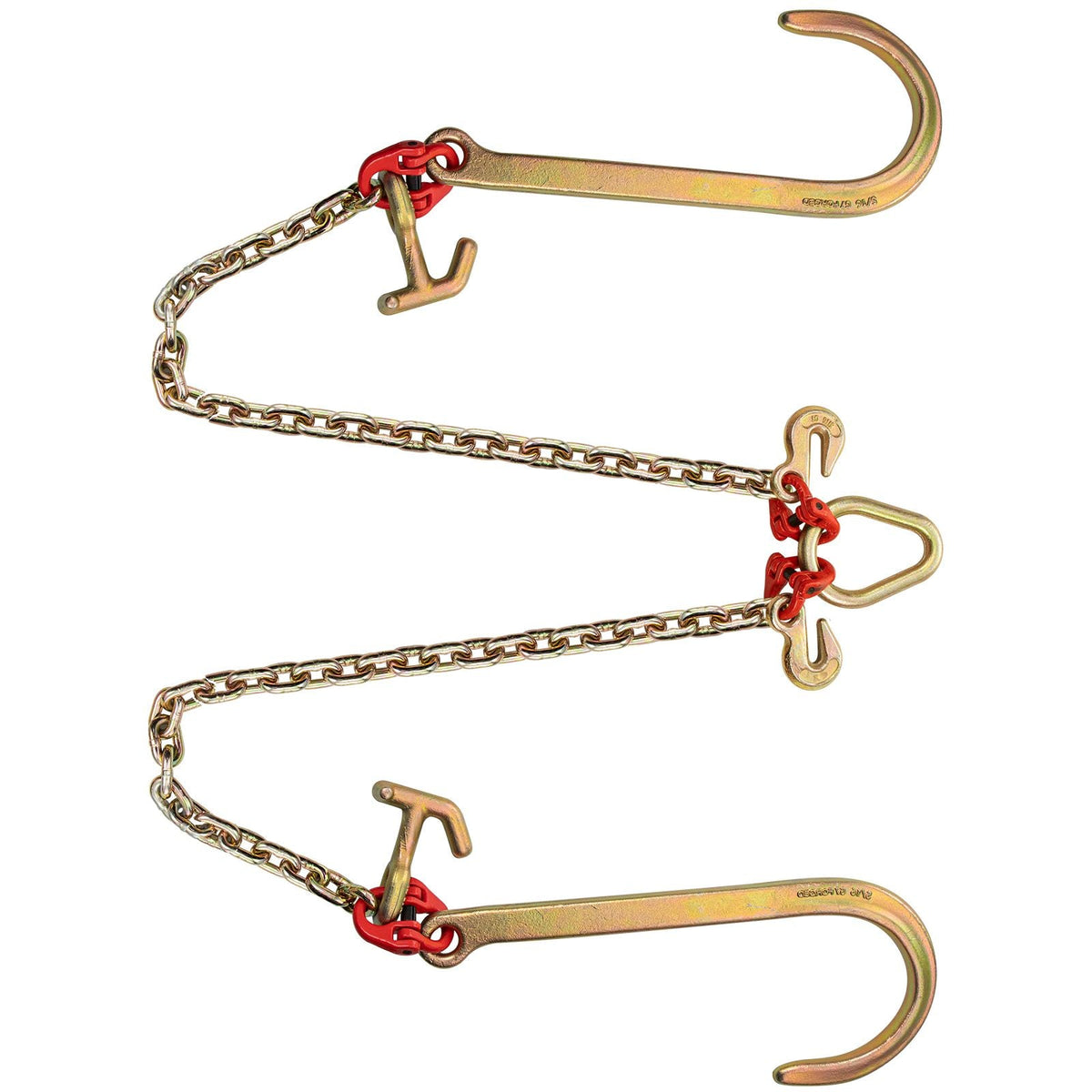 V Bridle Chain, 5/16 in x 2 ft Tow Chain Bridle, Grade 80 V-Bridle Transport Chain, 9260 Lbs Break Strength with TJ Hooks & Grab Hooks, Heavy Duty Pear Link Connector and Chain Shorteners