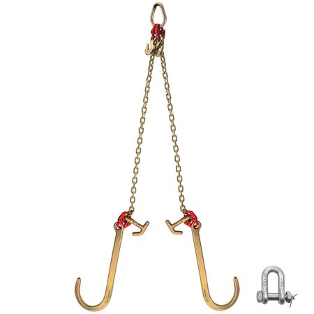 V Bridle Chain, 5/16 in x 2 ft Tow Chain Bridle, Grade 80 V-Bridle Transport Chain, 9260 Lbs Break Strength with TJ Hooks & Grab Hooks, Heavy Duty Pear Link Connector and Chain Shorteners