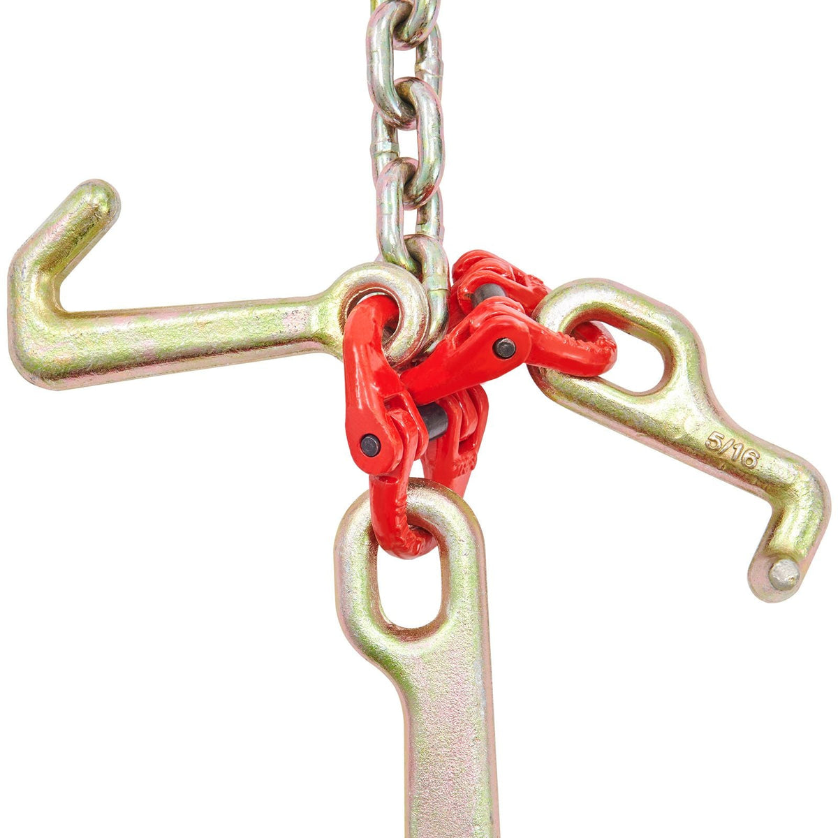 V-Chain Bridle, 9620 lbs Working Load Limit, 5/16'' x 3' G80 Tow Chain with RTJ Cluster Hooks, DOT Certified, Galvanized Coating Manganese Steel & D-Shackle, for Lifting & Moving Activities