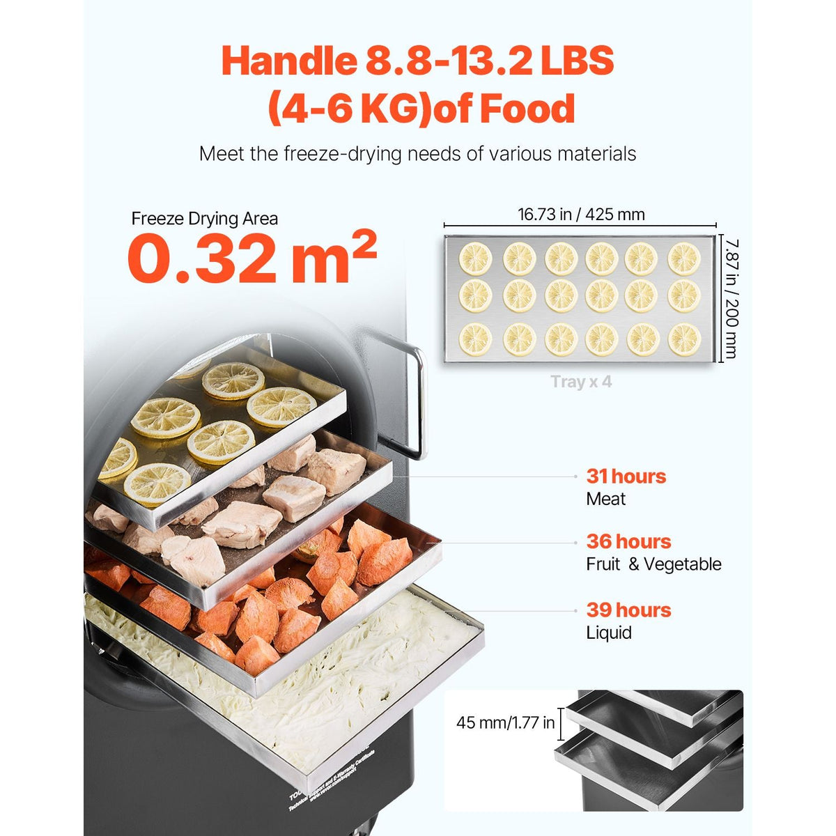 Vacuum Freeze Dryer Machine, 8.8-13.2 LBS/Batch Food Freeze Drying Machine with 4-Layer Trays, Vacuum Pump, Adjustable Timer and Temperature Control, for Fruits Vegetables Meat, Black