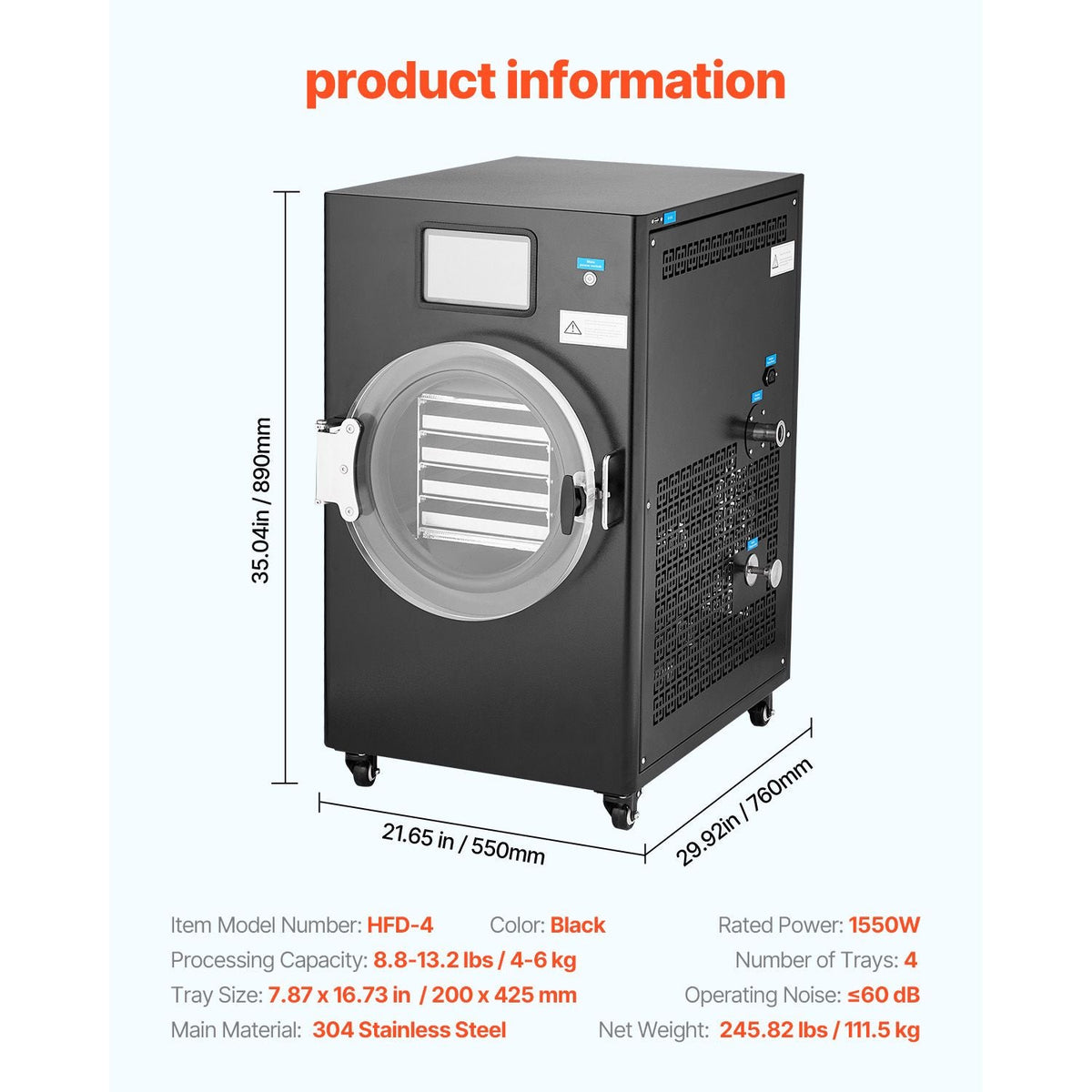 Vacuum Freeze Dryer Machine, 8.8-13.2 LBS/Batch Food Freeze Drying Machine with 4-Layer Trays, Vacuum Pump, Adjustable Timer and Temperature Control, for Fruits Vegetables Meat, Black