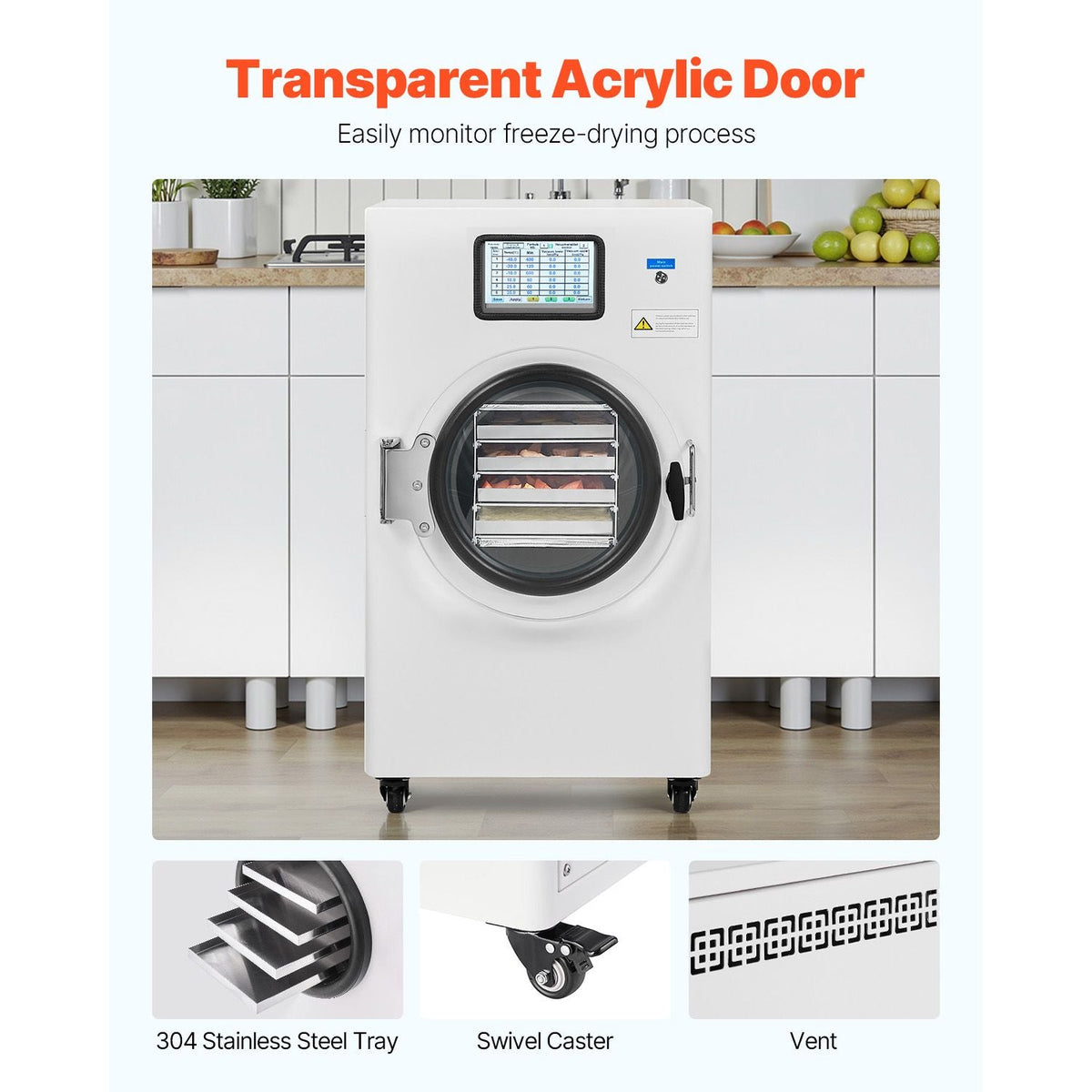 Vacuum Freeze Dryer Machine, 8.8-13.2 LBS/Batch Food Freeze Drying Machine with 4-Layer Trays, Vacuum Pump, Adjustable Timer and Temperature Control, for Fruits Vegetables Meat, White