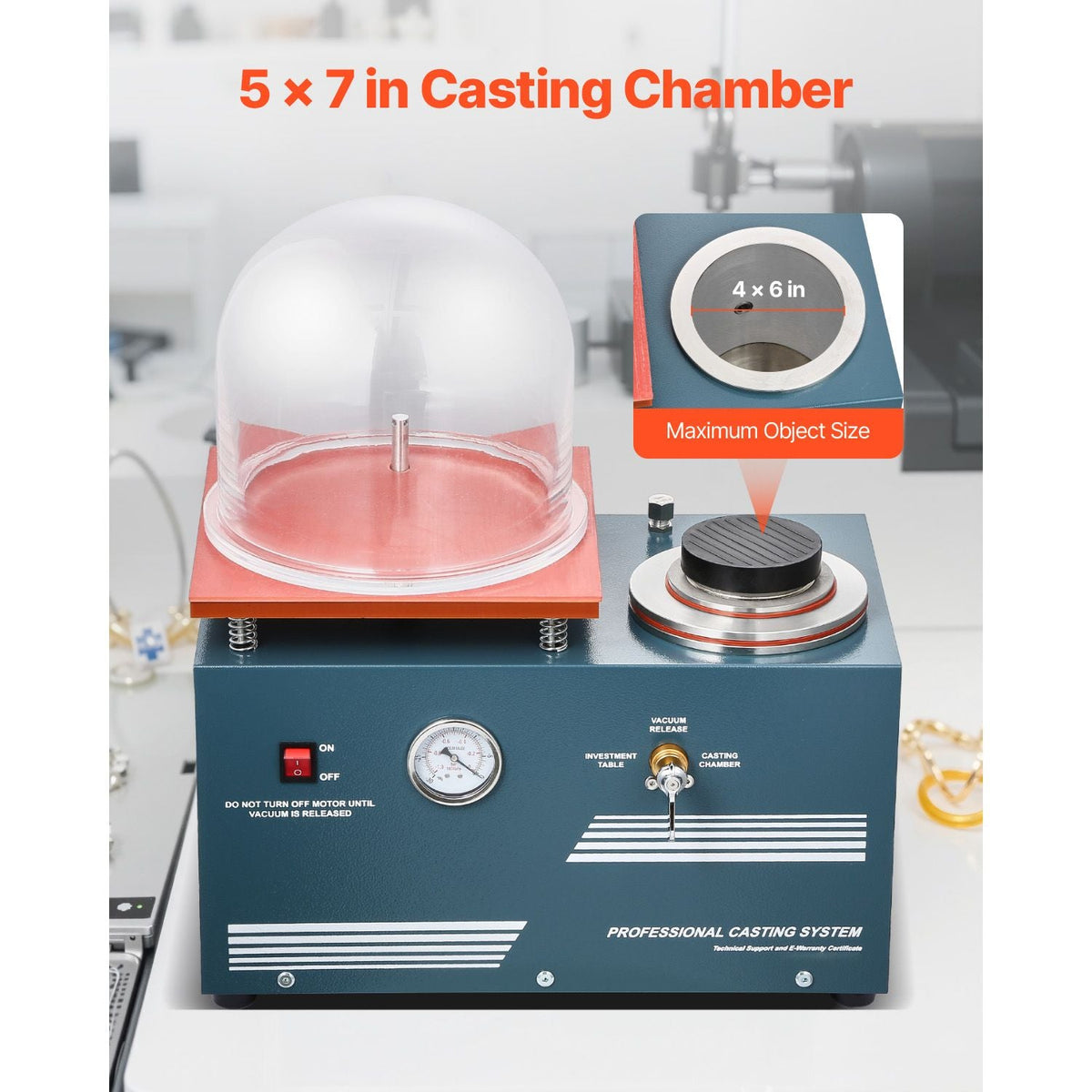 Vacuum Investing Casting Machine, 290W Power, with 3 CFM Pump and Bell Jar, Convenient Oil Injection Port, Precision Pressure Gauge, 11 x 11 in Workbench, Casting Machine for Jewelry and Metal