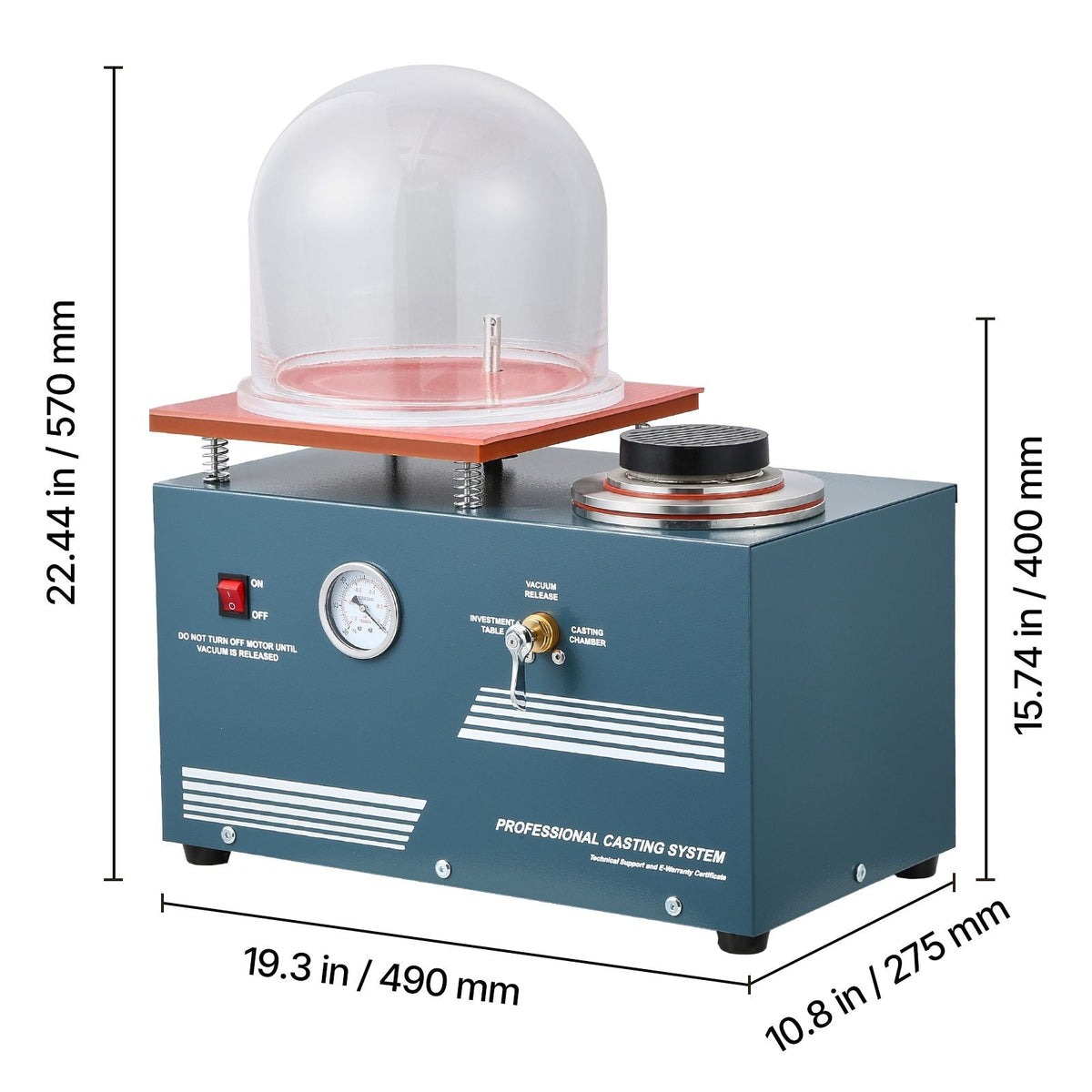 Vacuum Investing Casting Machine, 290W Power, with 3 CFM Pump and Bell Jar, Convenient Oil Injection Port, Precision Pressure Gauge, 11 x 11 in Workbench, Casting Machine for Jewelry and Metal
