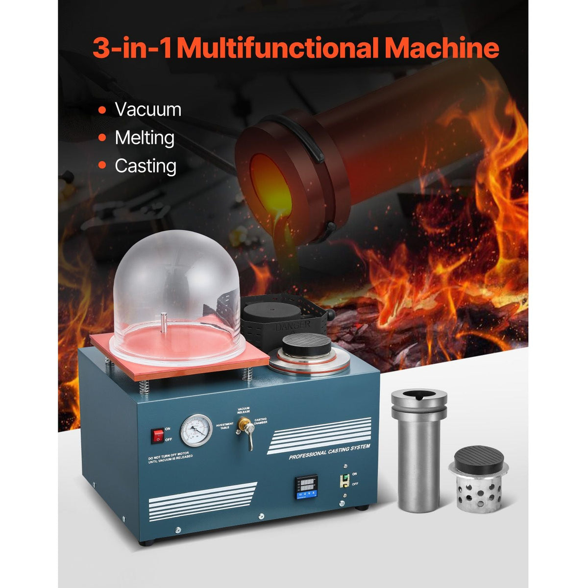 Vacuum Investing Casting Machine with Melting Furnace, Convenient Oil Injection Port, Precision Pressure Gauge, All-in-One Machine for Casting Jewelry and Melting Scrap, Silver, Gold, Copper