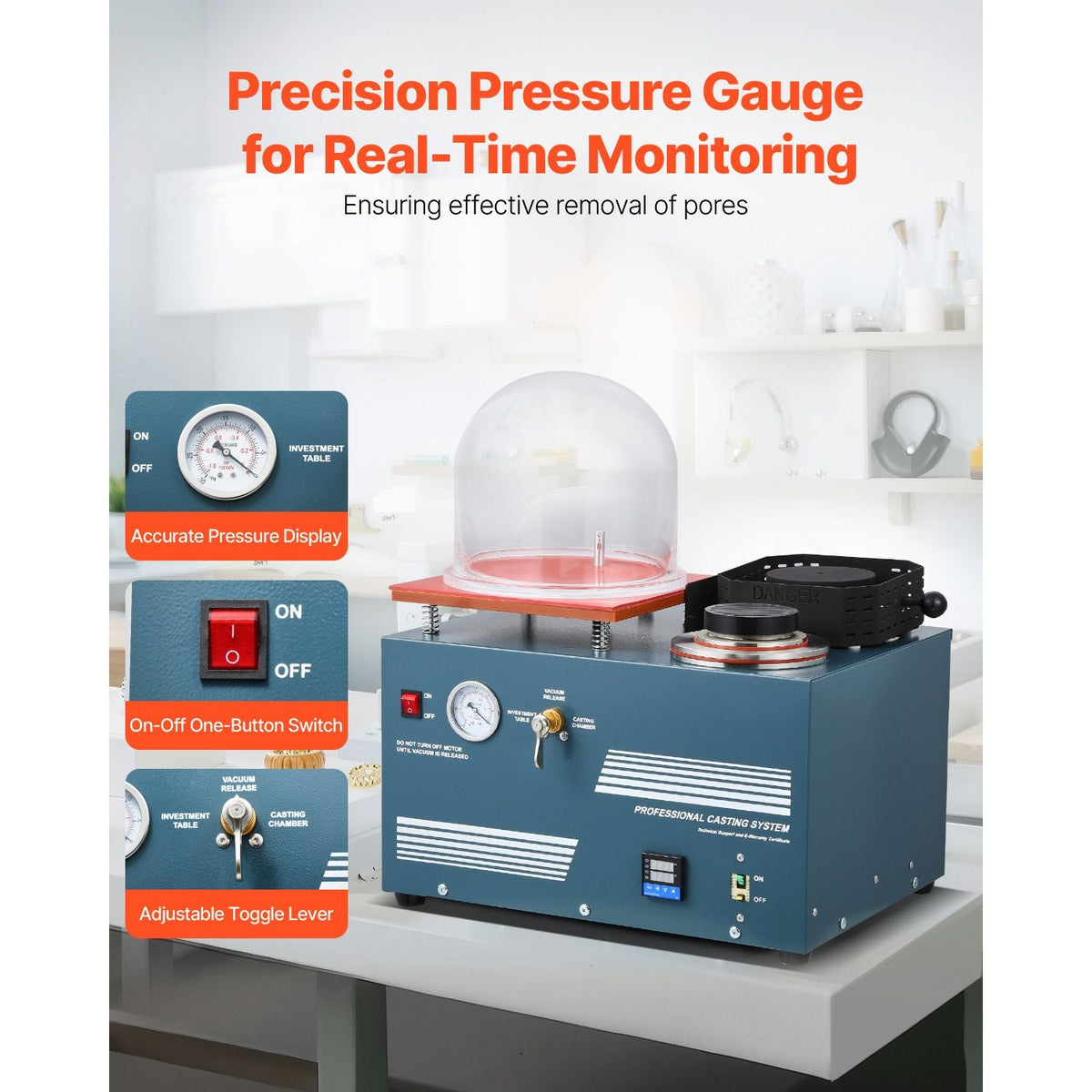 Vacuum Investing Casting Machine with Melting Furnace, Convenient Oil Injection Port, Precision Pressure Gauge, All-in-One Machine for Casting Jewelry and Melting Scrap, Silver, Gold, Copper