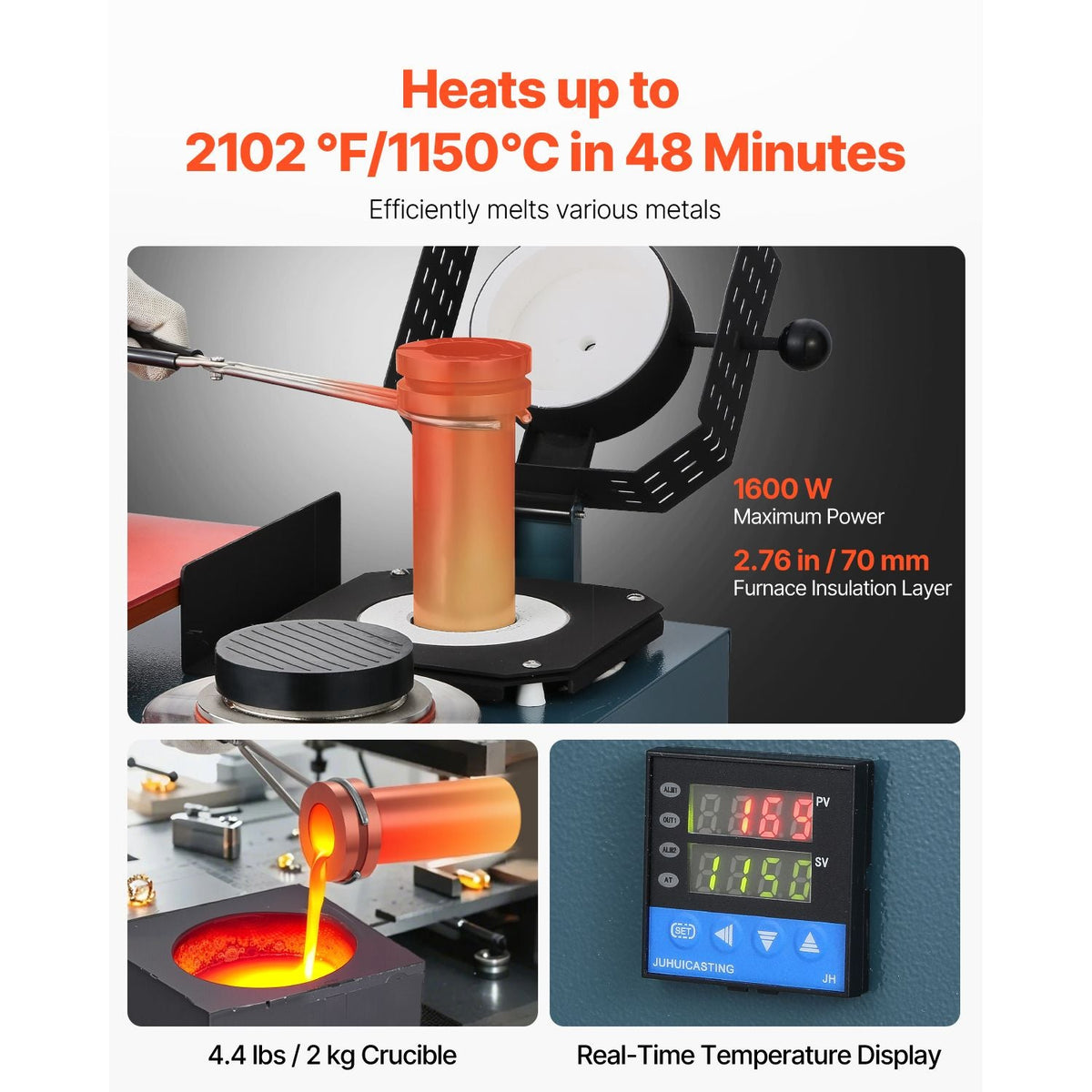 Vacuum Investing Casting Machine with Melting Furnace, Convenient Oil Injection Port, Precision Pressure Gauge, All-in-One Machine for Casting Jewelry and Melting Scrap, Silver, Gold, Copper
