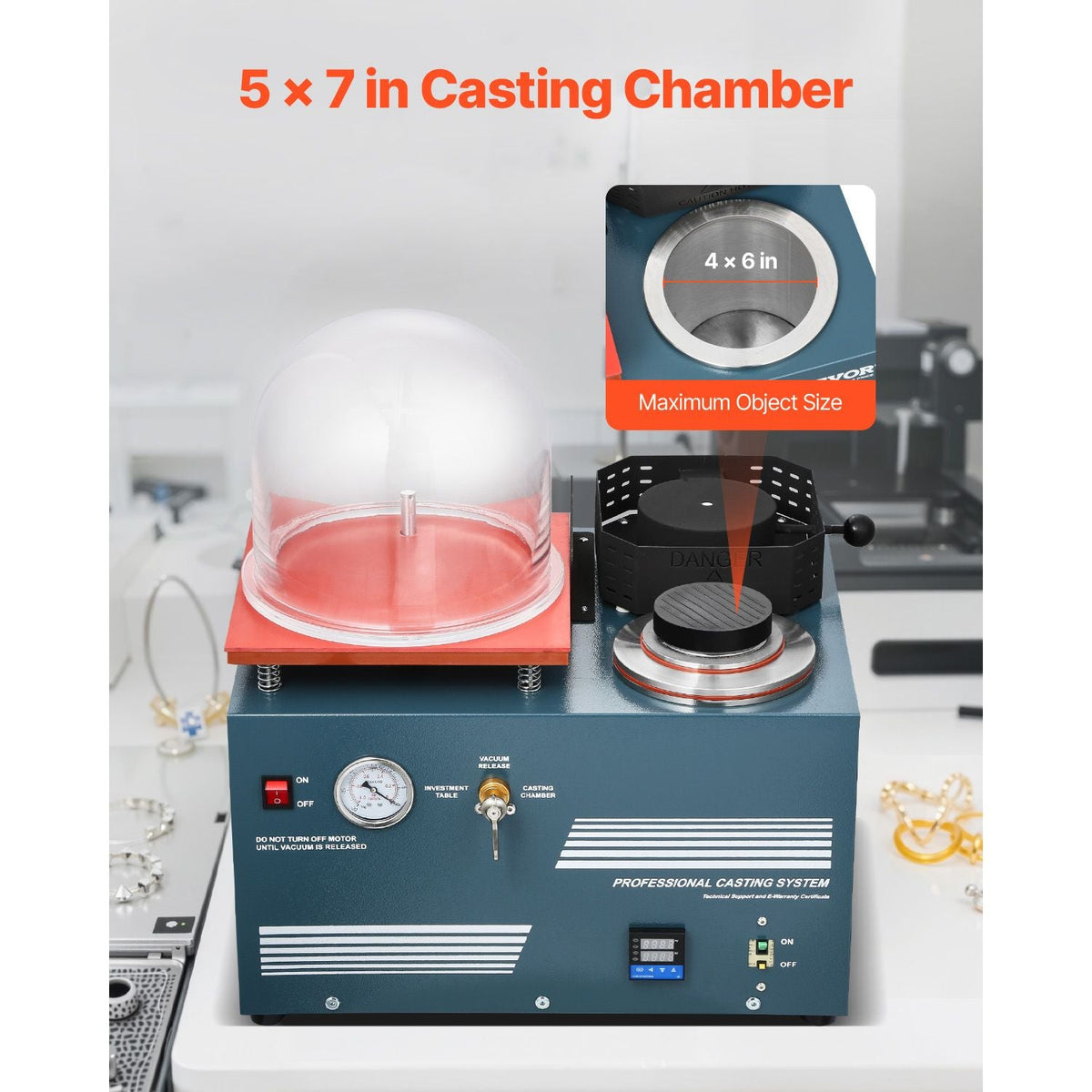 Vacuum Investing Casting Machine with Melting Furnace, Convenient Oil Injection Port, Precision Pressure Gauge, All-in-One Machine for Casting Jewelry and Melting Scrap, Silver, Gold, Copper