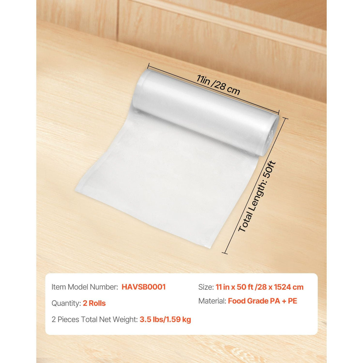 Vacuum Sealer Bags, 2 Rolls 11 In x 50 Ft, Non-BPA Food Grade Seal A Meal Bags, Customizable Freezer-friendly Vac Sealing Bag for Food Saver, Food Storage Vacuum Bags for Meal Prep or Sous Vide