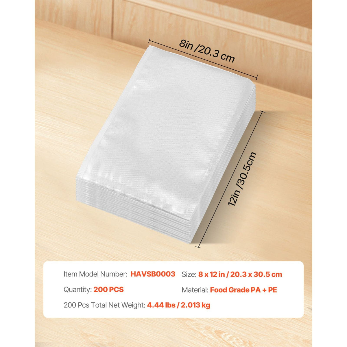 Vacuum Sealer Bags, 200 PCS 8 x 12 Inch Durable Seal Bags, Non-BPA Food Grade Seal A Meal Freezer Bags, Vac Sealing Bag for Food Saver, Ideal Food Storage Vacuum Bags for Meal Prep or Sous Vide