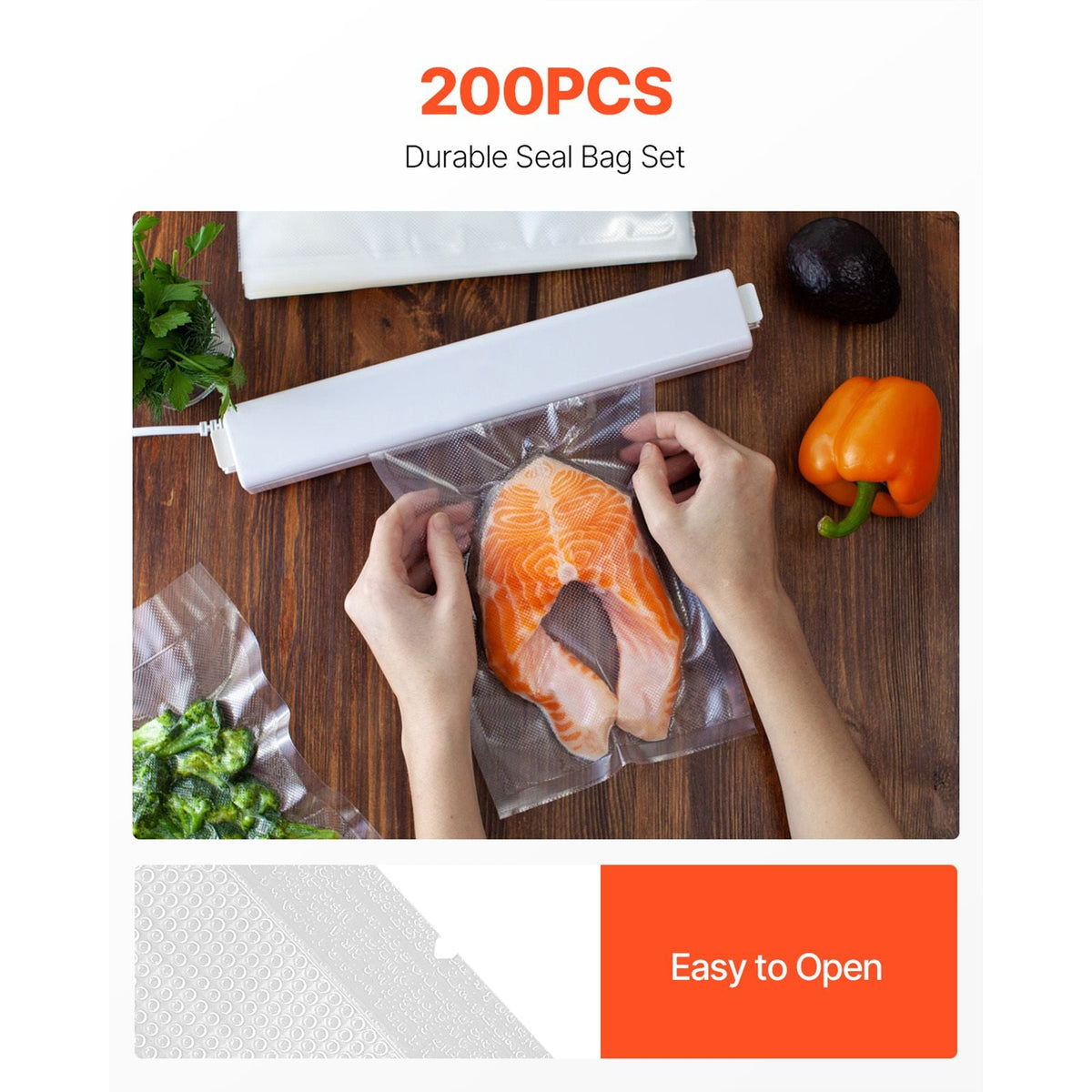 Vacuum Sealer Bags, 200 PCS 8 x 12 Inch Durable Seal Bags, Non-BPA Food Grade Seal A Meal Freezer Bags, Vac Sealing Bag for Food Saver, Ideal Food Storage Vacuum Bags for Meal Prep or Sous Vide