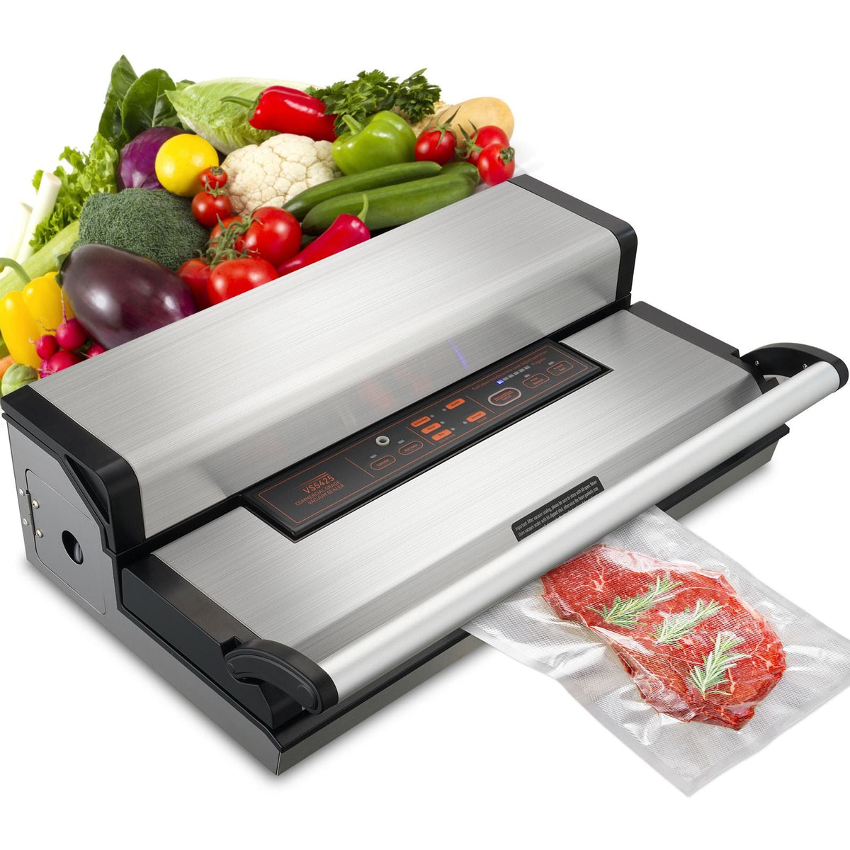 Vacuum Sealer Machine, 95Kpa 350W Powerful Dual Pump and Dual Sealing, Dry and Moist Food Storage, Automatic and Manual Air Sealing System with Built-in Cutter, with Seal Bag and External Hose