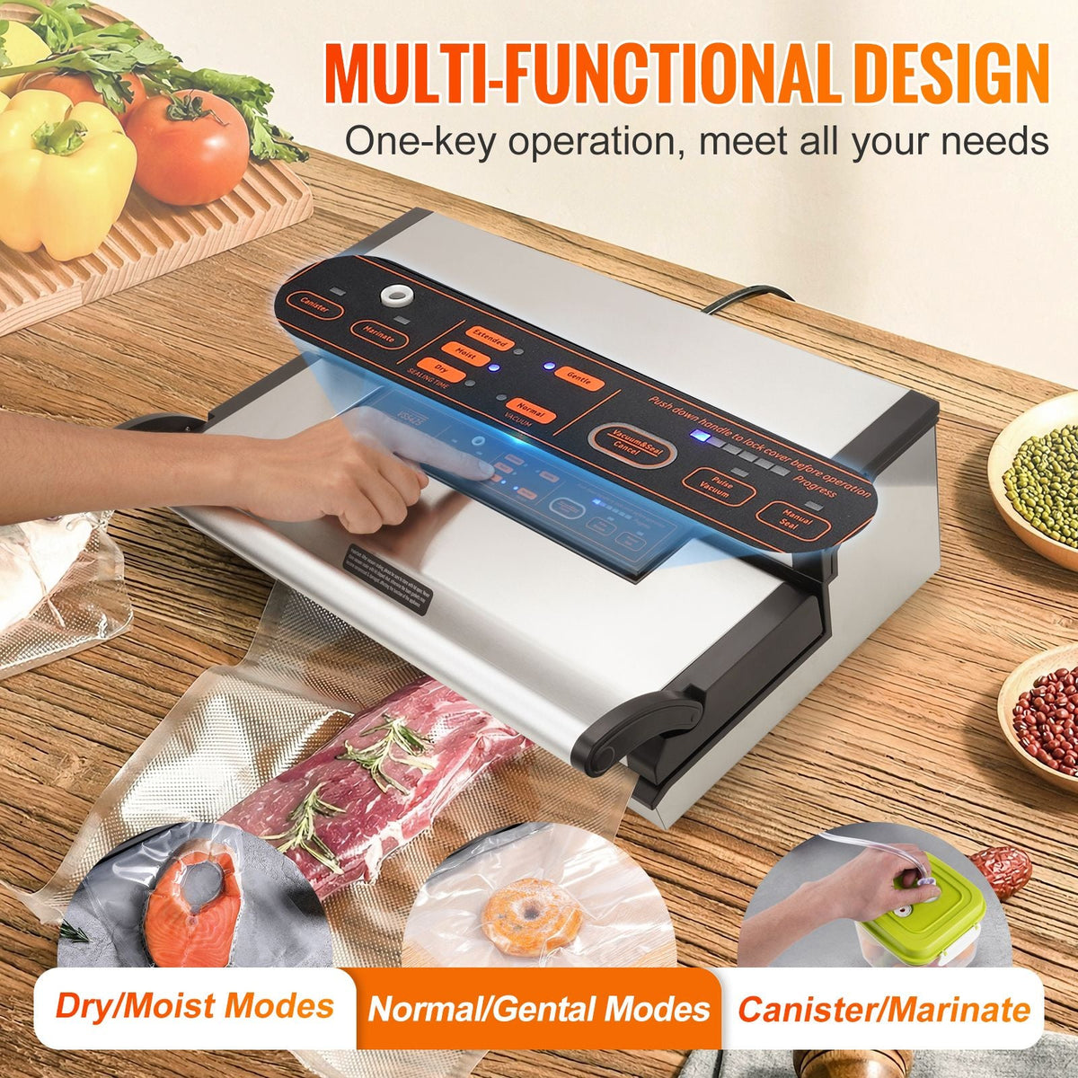 Vacuum Sealer Machine, 95Kpa 350W Powerful Dual Pump and Dual Sealing, Dry and Moist Food Storage, Automatic and Manual Air Sealing System with Built-in Cutter, with Seal Bag and External Hose