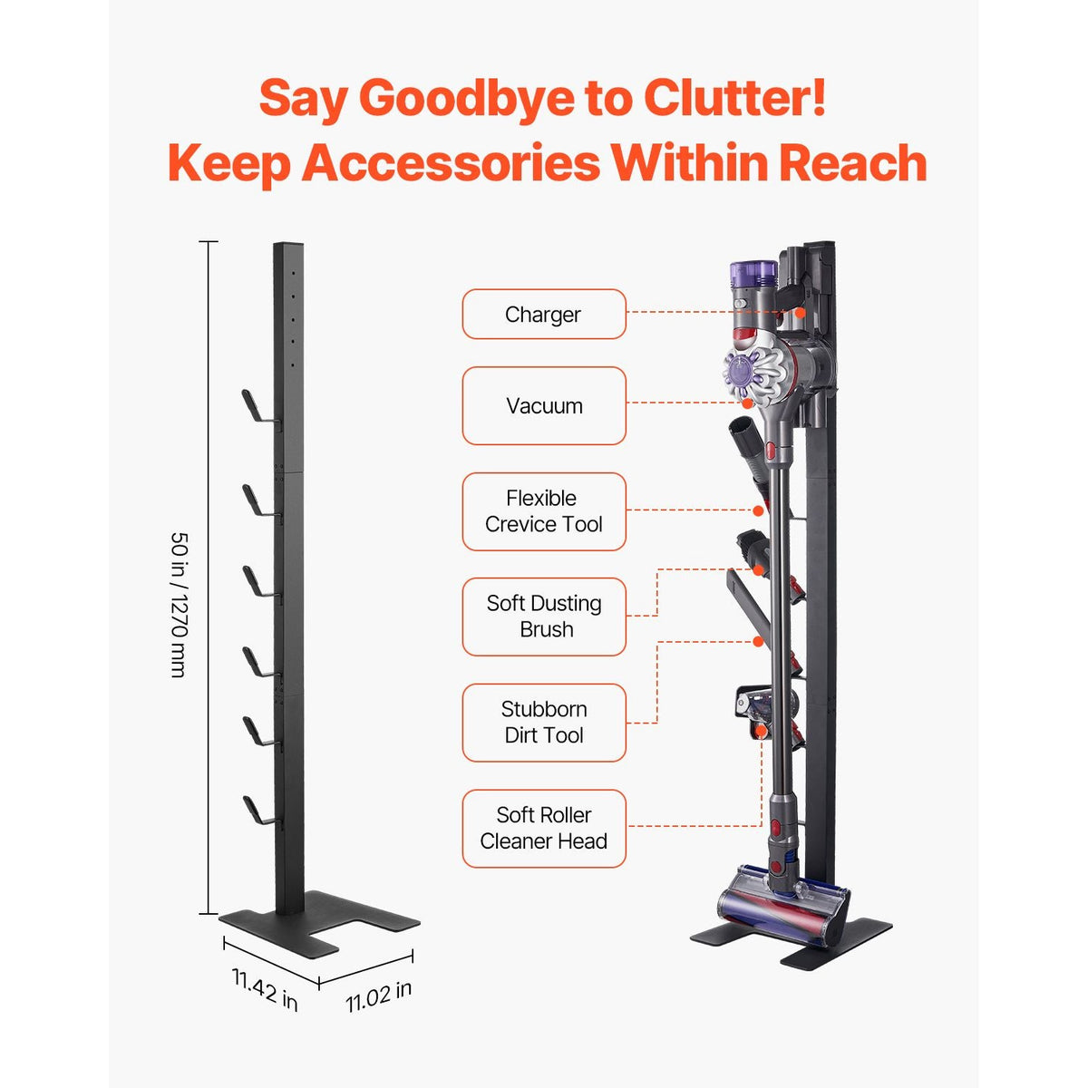 Vacuum Stand, Compatible With Dyson V6 V7 V8 V10 V11 V15, Stable Vacuum Stand Holder with 6 Hooks for Dyson DC30 DC31 DC34 DC35 DC58 DC59 DC62 D74 Cordless Upright Vacuum Cleaners & Accessories