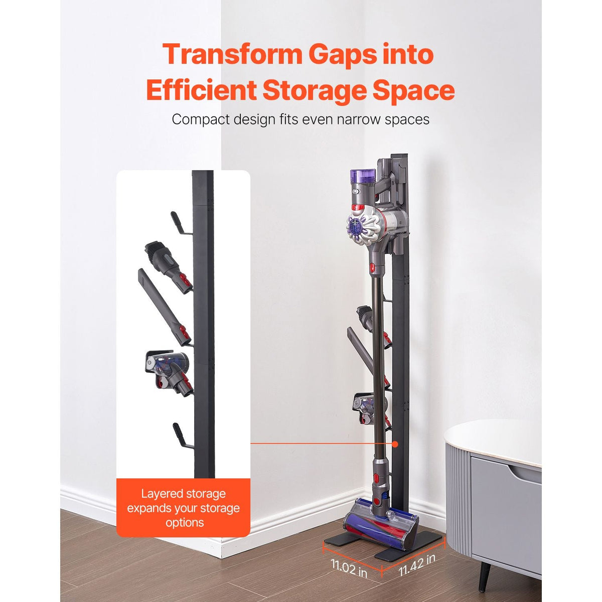 Vacuum Stand, Compatible With Dyson V6 V7 V8 V10 V11 V15, Stable Vacuum Stand Holder with 6 Hooks for Dyson DC30 DC31 DC34 DC35 DC58 DC59 DC62 D74 Cordless Upright Vacuum Cleaners & Accessories