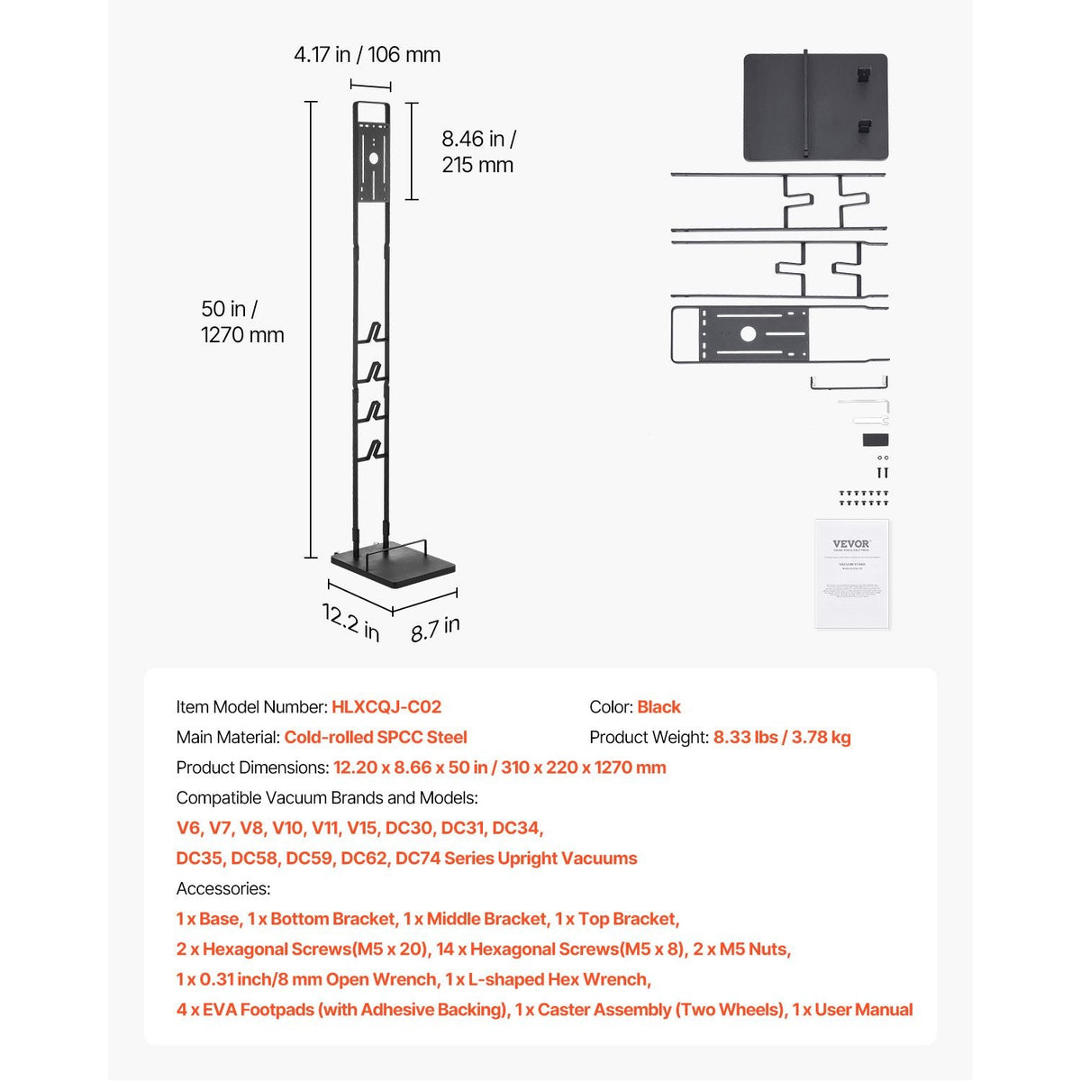 Vacuum Stand, Compatible With Dyson V6 V7 V8 V10 V11 V15, Stable Vacuum Stand Holder with Wheels for Dyson DC30 DC31 DC34 DC35 DC58 DC59 DC62 D74 Cordless Upright Vacuum Cleaners & Accessories