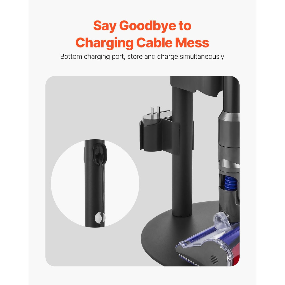 Vacuum Stand, Compatible With V7 V8 V10 V11 V12 V15 Series Upright Vacuum Cleaners & Accessories, Stable Vacuum Stand Holder with 4 Anti-slip Pads and 3 Clips for Storing 6 Brush Heads