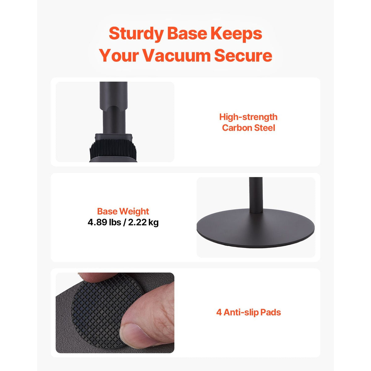 Vacuum Stand, Compatible With V7 V8 V10 V11 V12 V15 Series Upright Vacuum Cleaners & Accessories, Stable Vacuum Stand Holder with 4 Anti-slip Pads and 3 Clips for Storing 6 Brush Heads