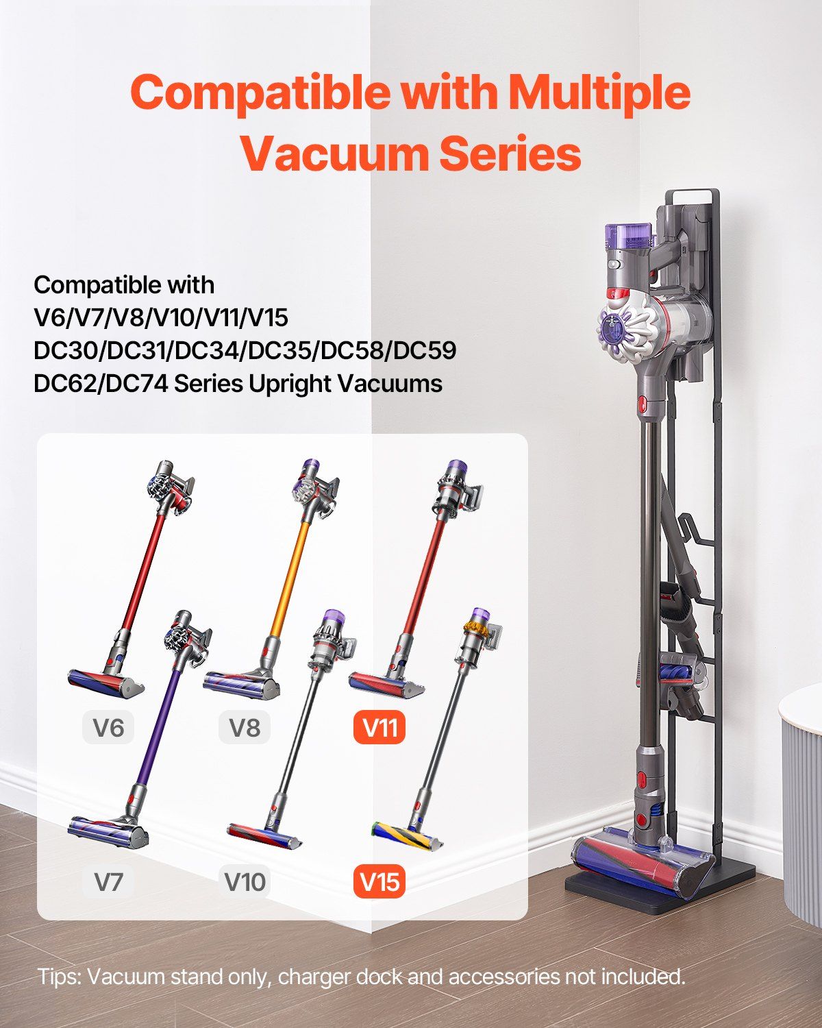 Vacuum Stand for Dyson Multi-Models Stable Storage Bracket Holder with 4 Hooks