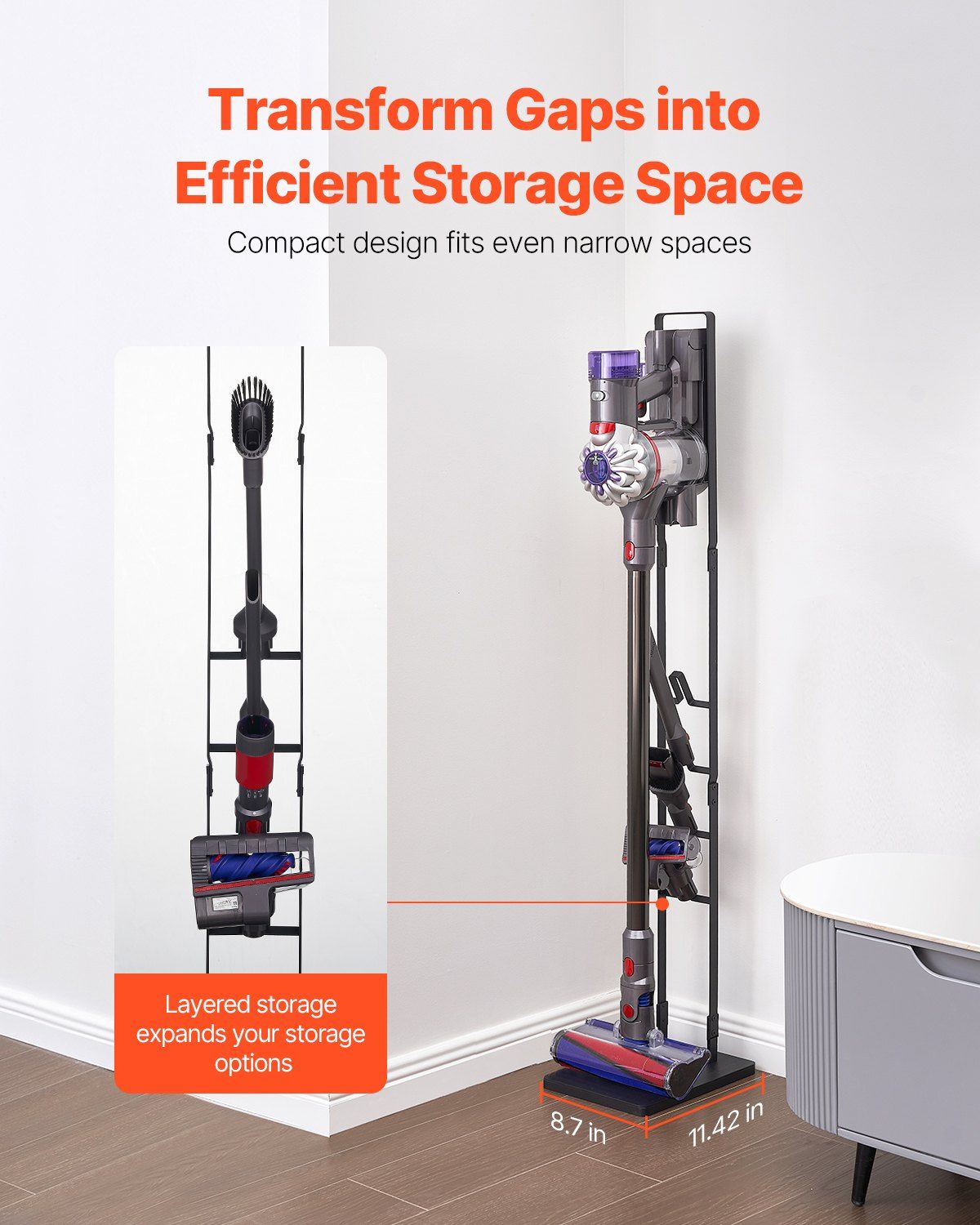 Vacuum Stand for Dyson Multi-Models Stable Storage Bracket Holder with 4 Hooks