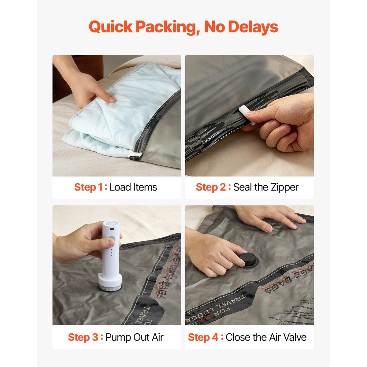 Vacuum Storage Bags, 16 Pack Space Saver Vacuum Seal Bags for Clothing, with Pump and Charging Cable, Double Zipper Seal, Thickened PA and PE, Compression for Clothes Storage, Travel Luggage