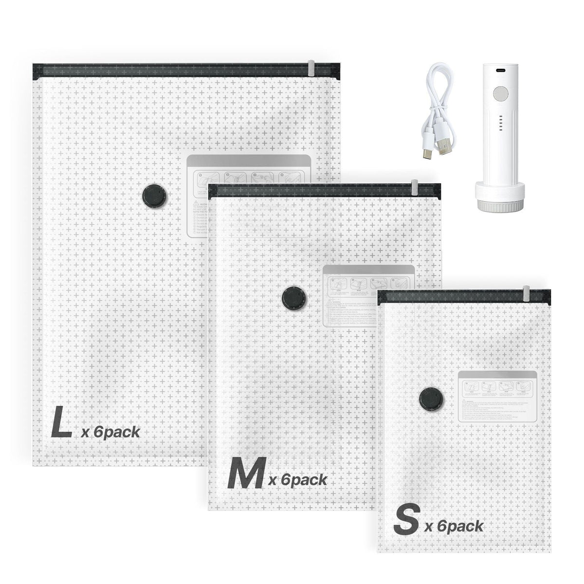 Vacuum Storage Bags, 18 Pack Space Saver Vacuum Seal Bags for Clothing, with Pump and Charging Cable, Double Zipper Seal, Thickened PA and PE, Compression for Clothes Storage, Travel Luggage