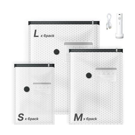 Vacuum Storage Bags, 18 Pack Space Saver Vacuum Seal Bags for Clothing, with Pump and Charging Cable, Double Zipper Seal, Thickened PA and PE, Compression for Clothes Storage, Travel Luggage