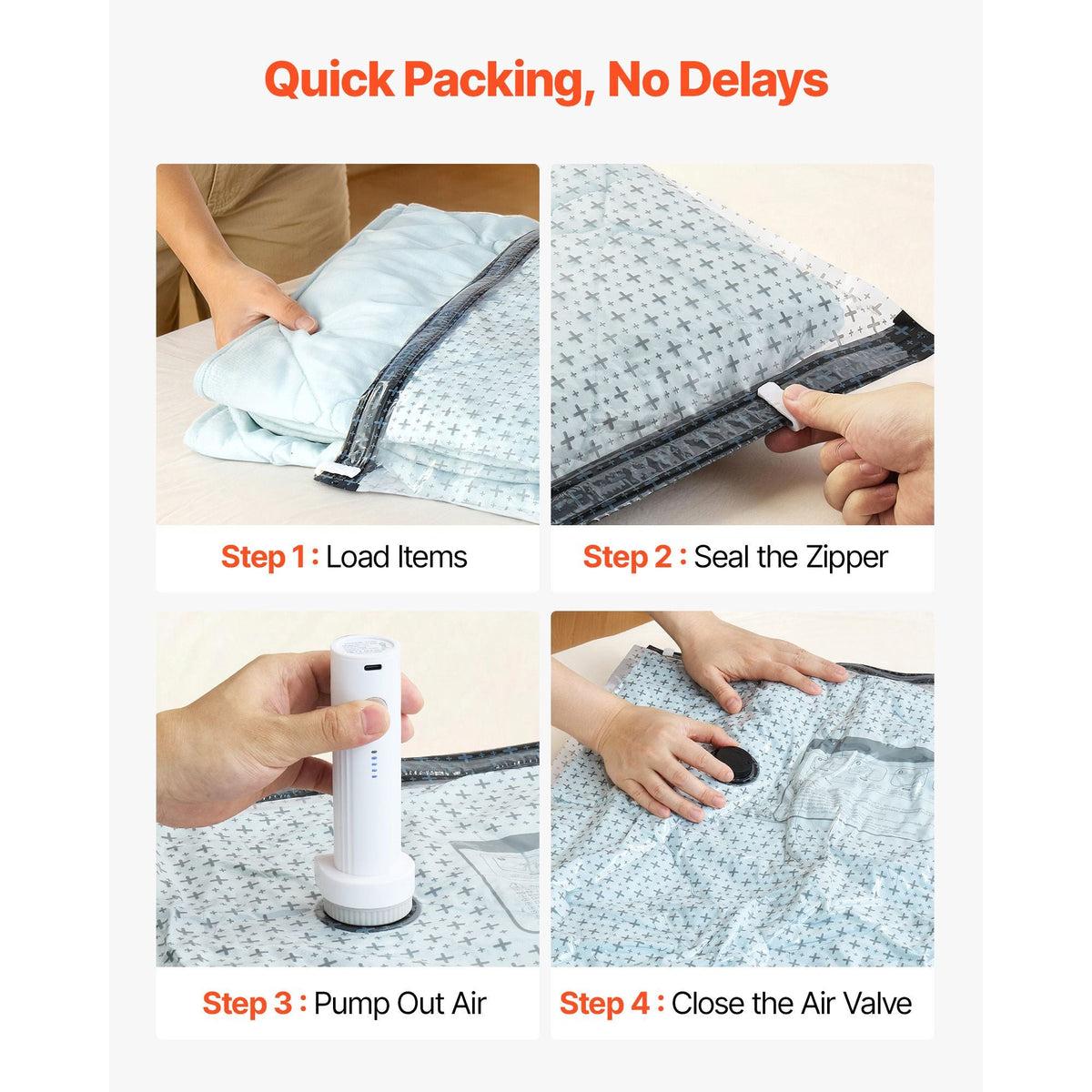 Vacuum Storage Bags, 26 Pack Space Saver Vacuum Seal Bags for Clothing, with Pump and Charging Cable, Double Zipper Seal, Thickened PA and PE, Compression for Clothes Storage, Travel Luggage