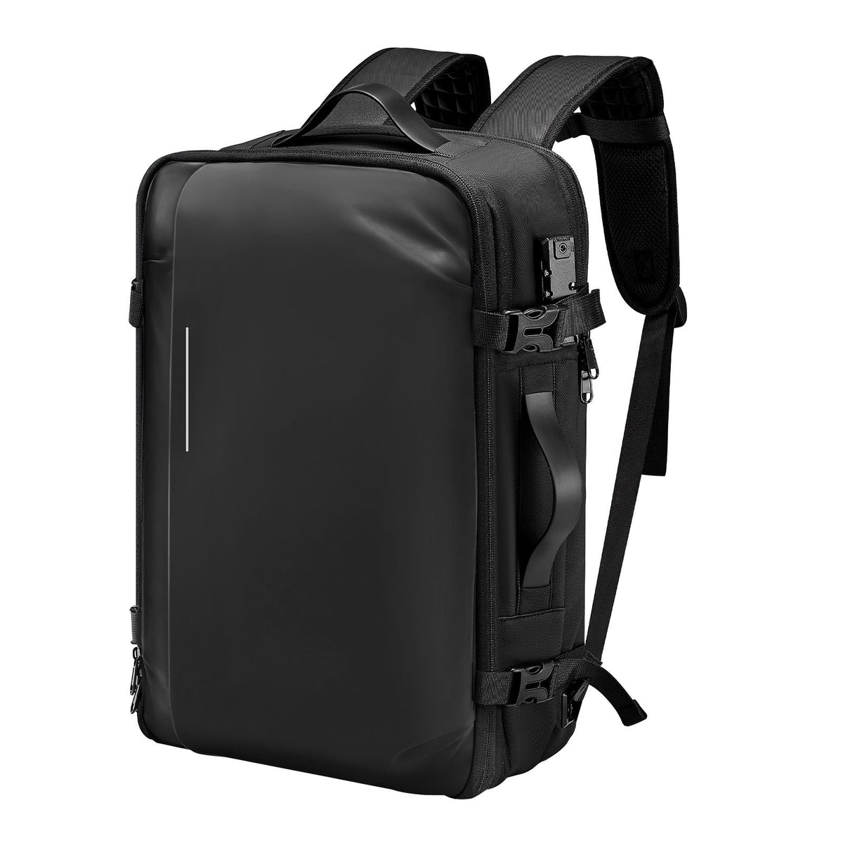 Vacuum Travel Backpack, 65L, Expandable Vacuum Seal Compression Travel Backpack with Pump, with TSA-Approved Lock, Airback Vacpack, Water-Resistant Carry-On Suitcase Luggage, for Business, Black