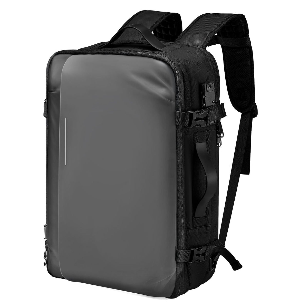 Vacuum Travel Backpack, 65L, Expandable Vacuum Seal Compression Travel Backpack with Pump, with TSA-Approved Lock, Airback Vacpack, Water-Resistant Carry-On Suitcase Luggage, for Business, Gray